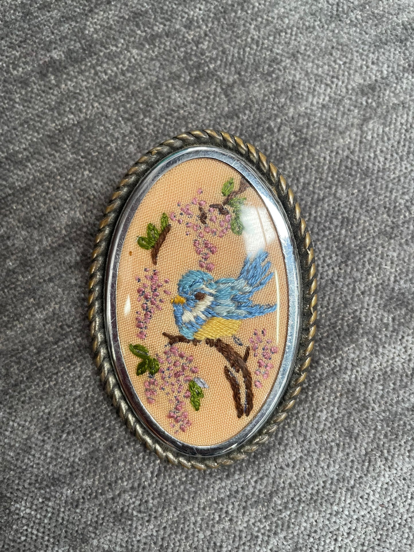 Lovely Hand Embroidred Vintage Brooch