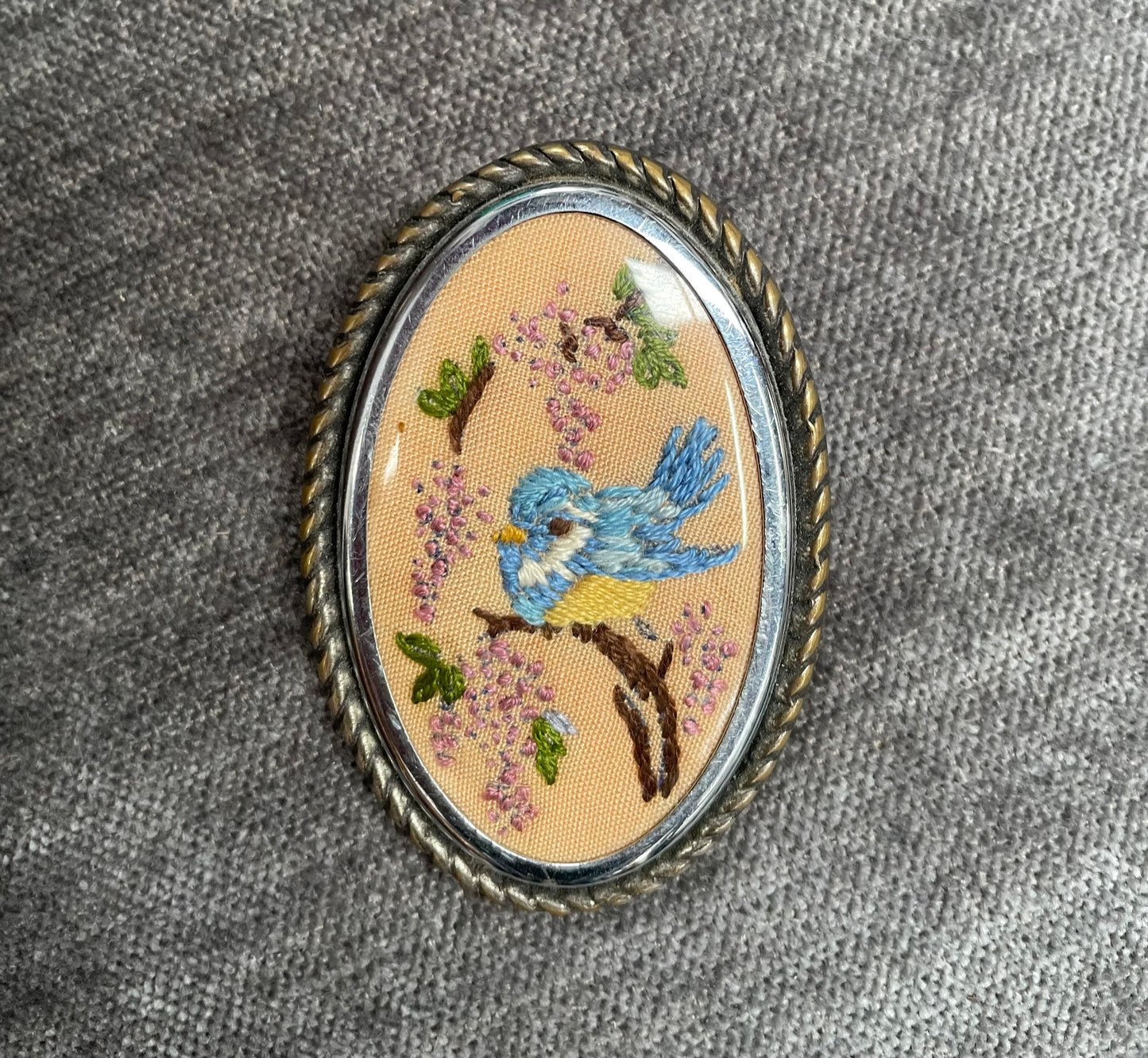 Lovely Hand Embroidred Vintage Brooch