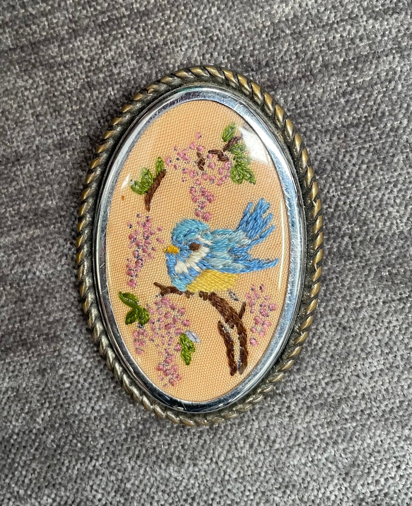 Lovely Hand Embroidred Vintage Brooch