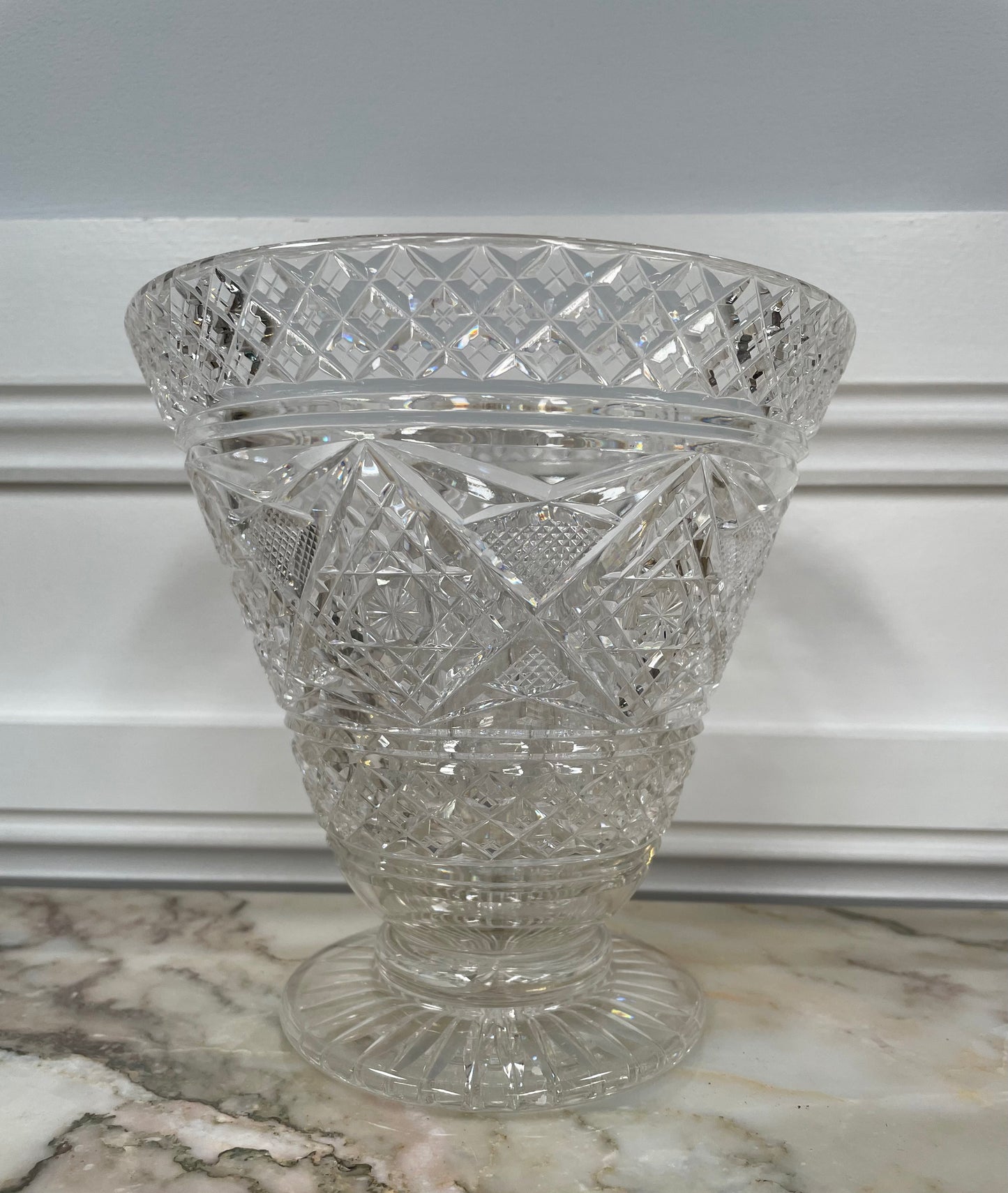 Large Vintage Hand Cut Crystal Vase