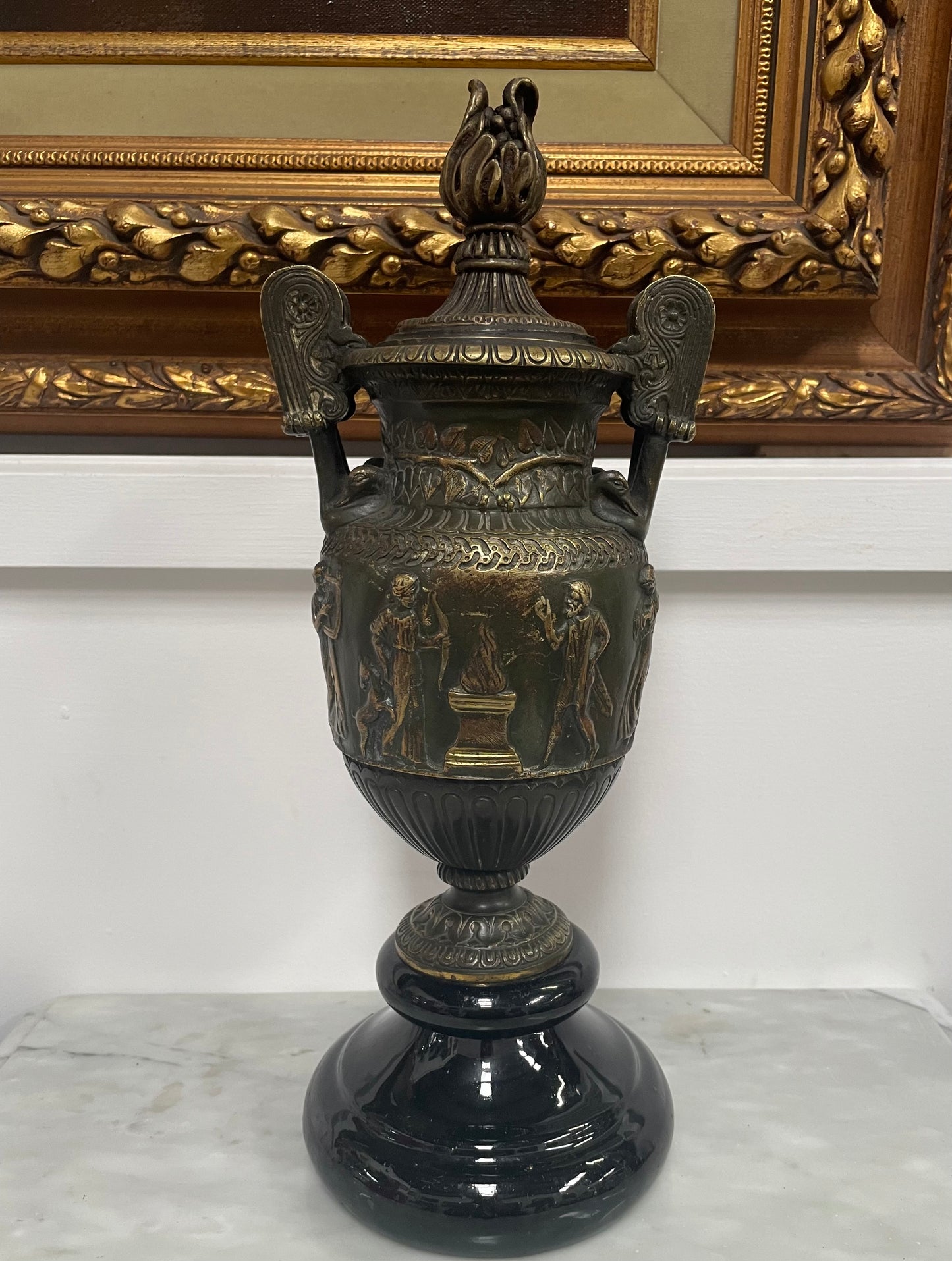 Victorian Bronze Urn On Ceramic Base