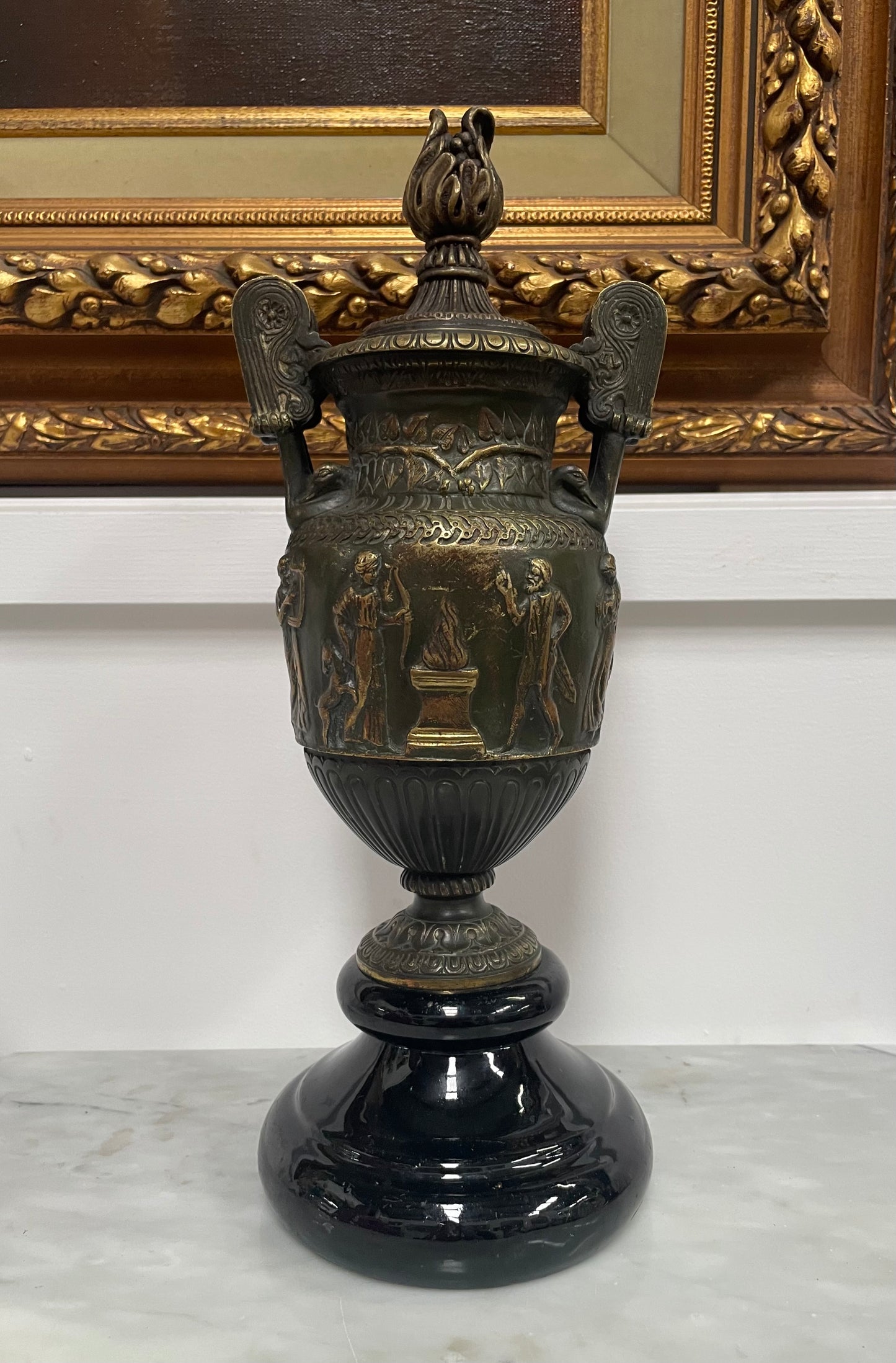 Victorian Bronze Urn On Ceramic Base