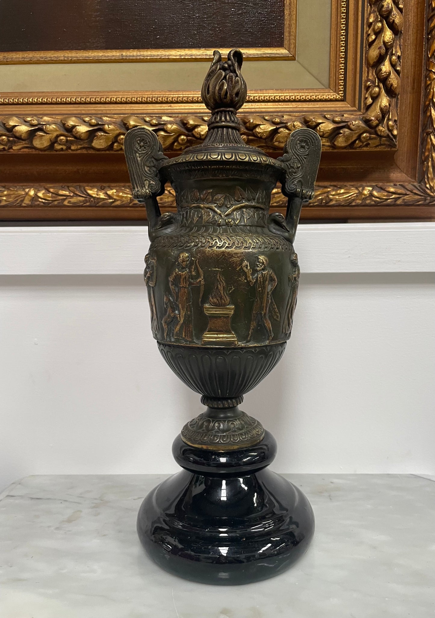 Victorian Bronze Urn On Ceramic Base