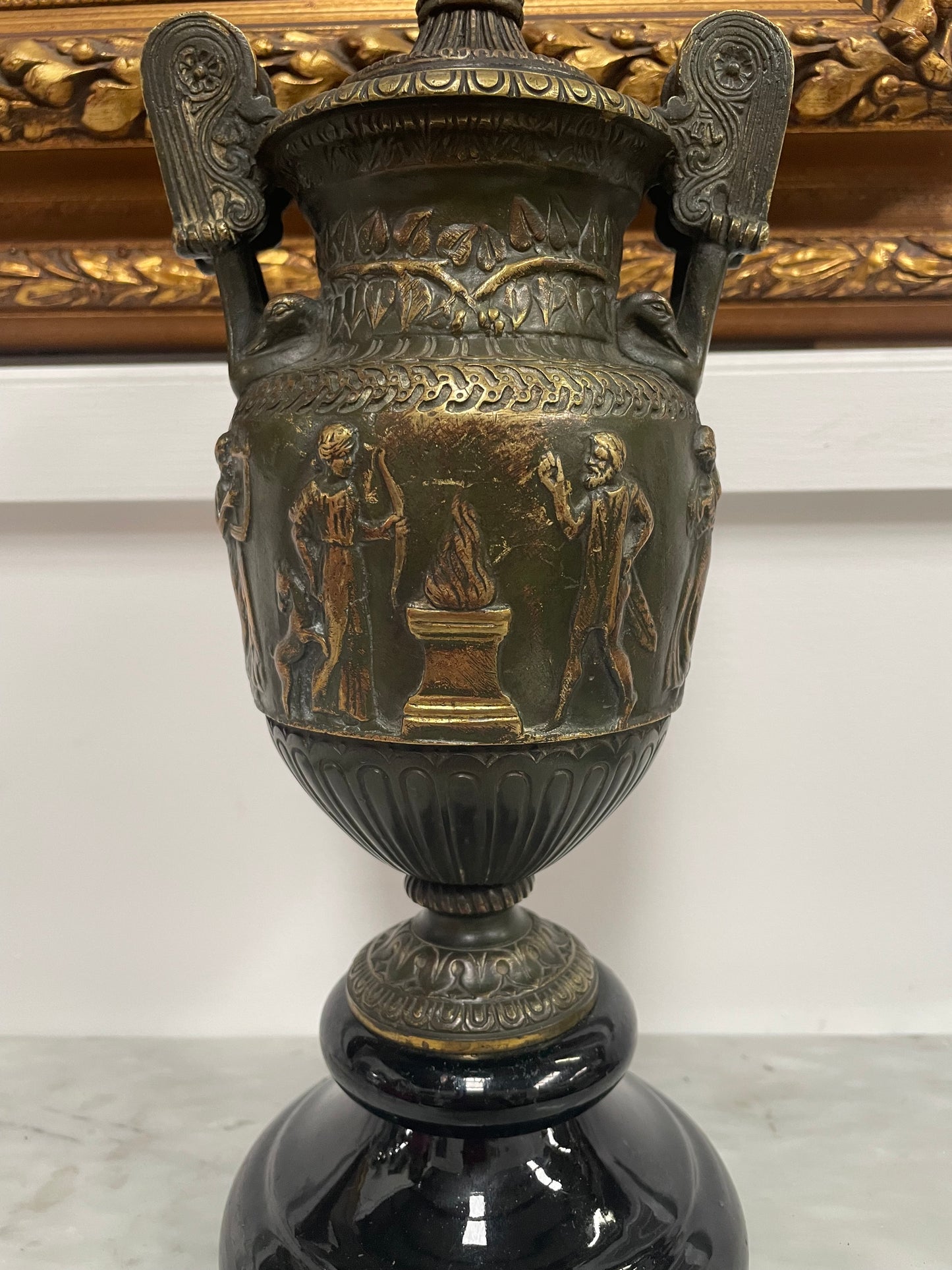 Victorian Bronze Urn On Ceramic Base