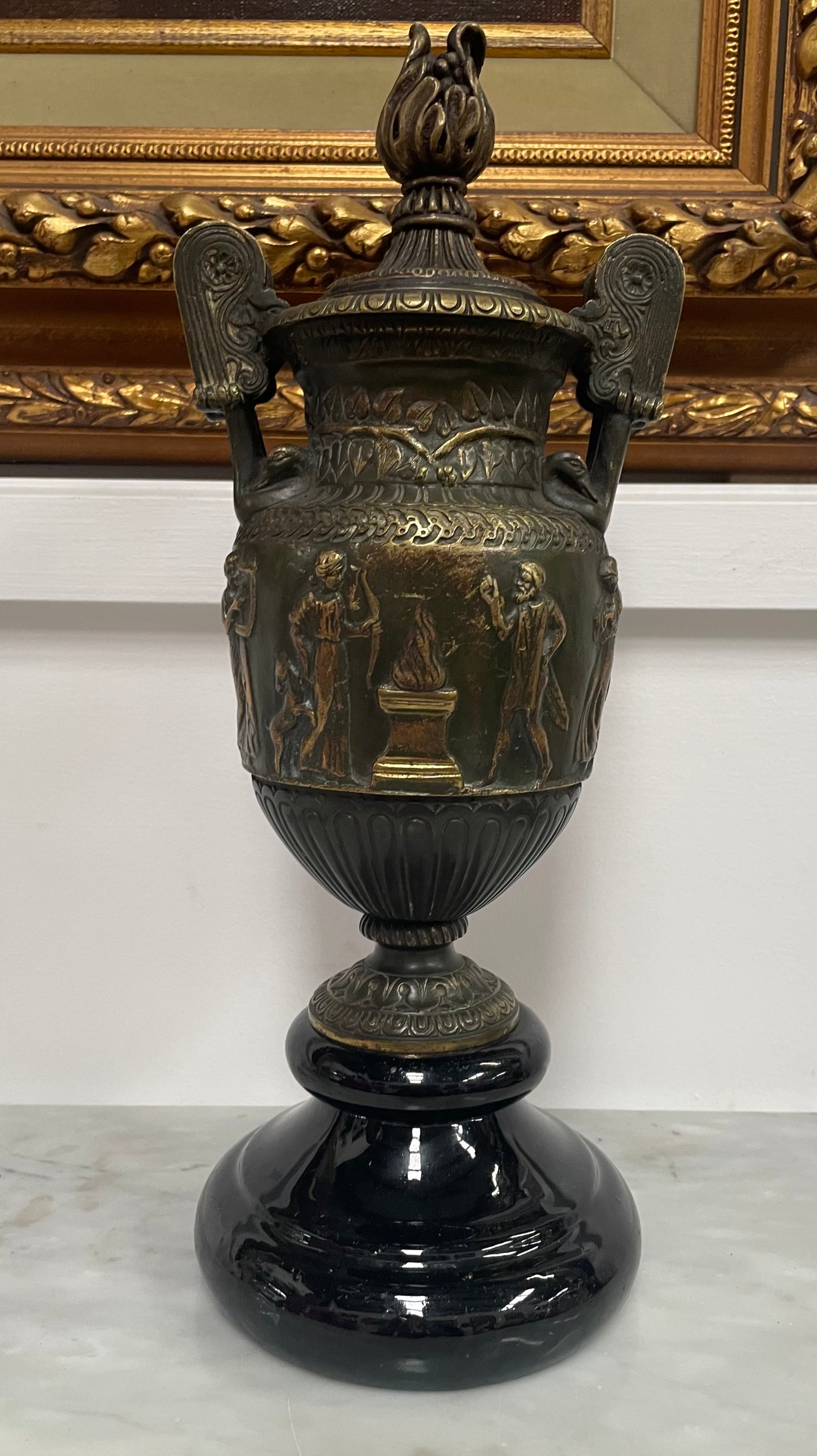 Victorian Bronze Urn On Ceramic Base