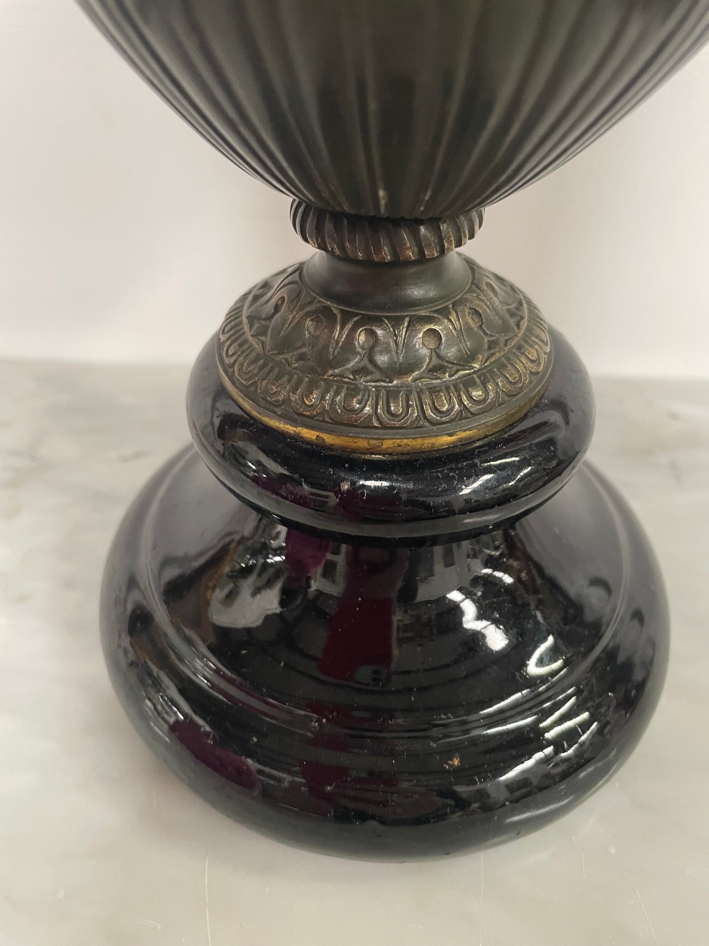 Victorian Bronze Urn On Ceramic Base