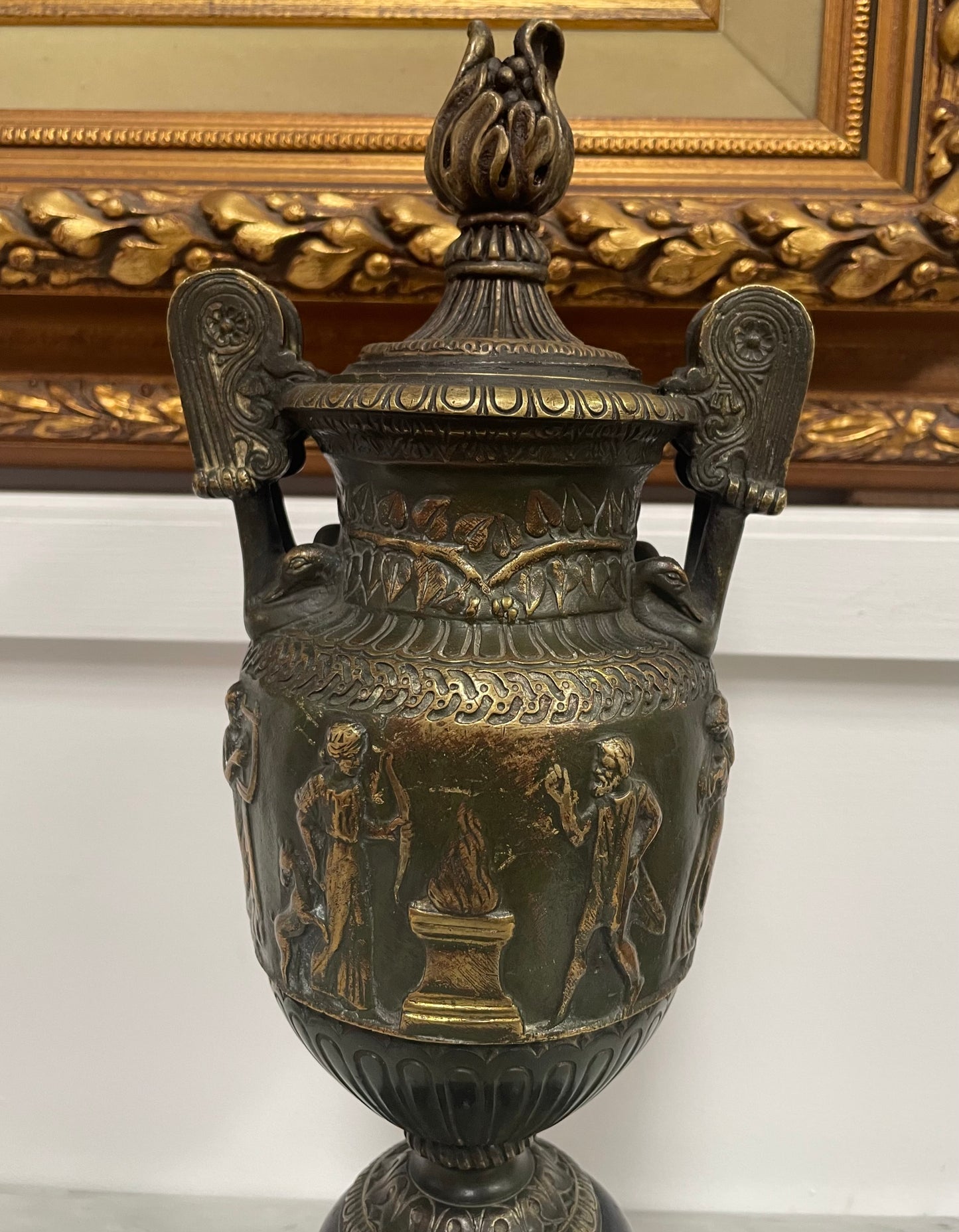 Victorian Bronze Urn On Ceramic Base
