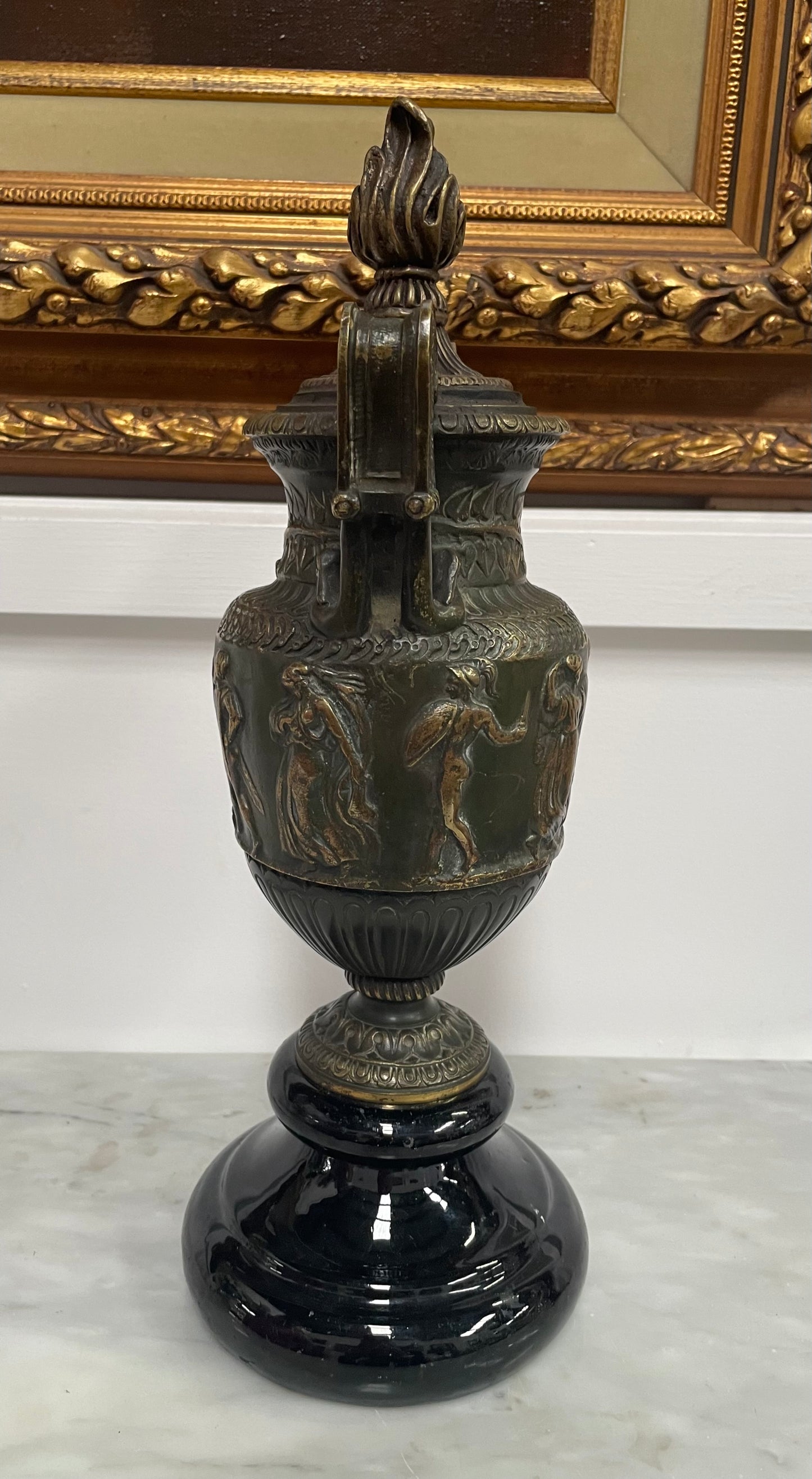 Victorian Bronze Urn On Ceramic Base