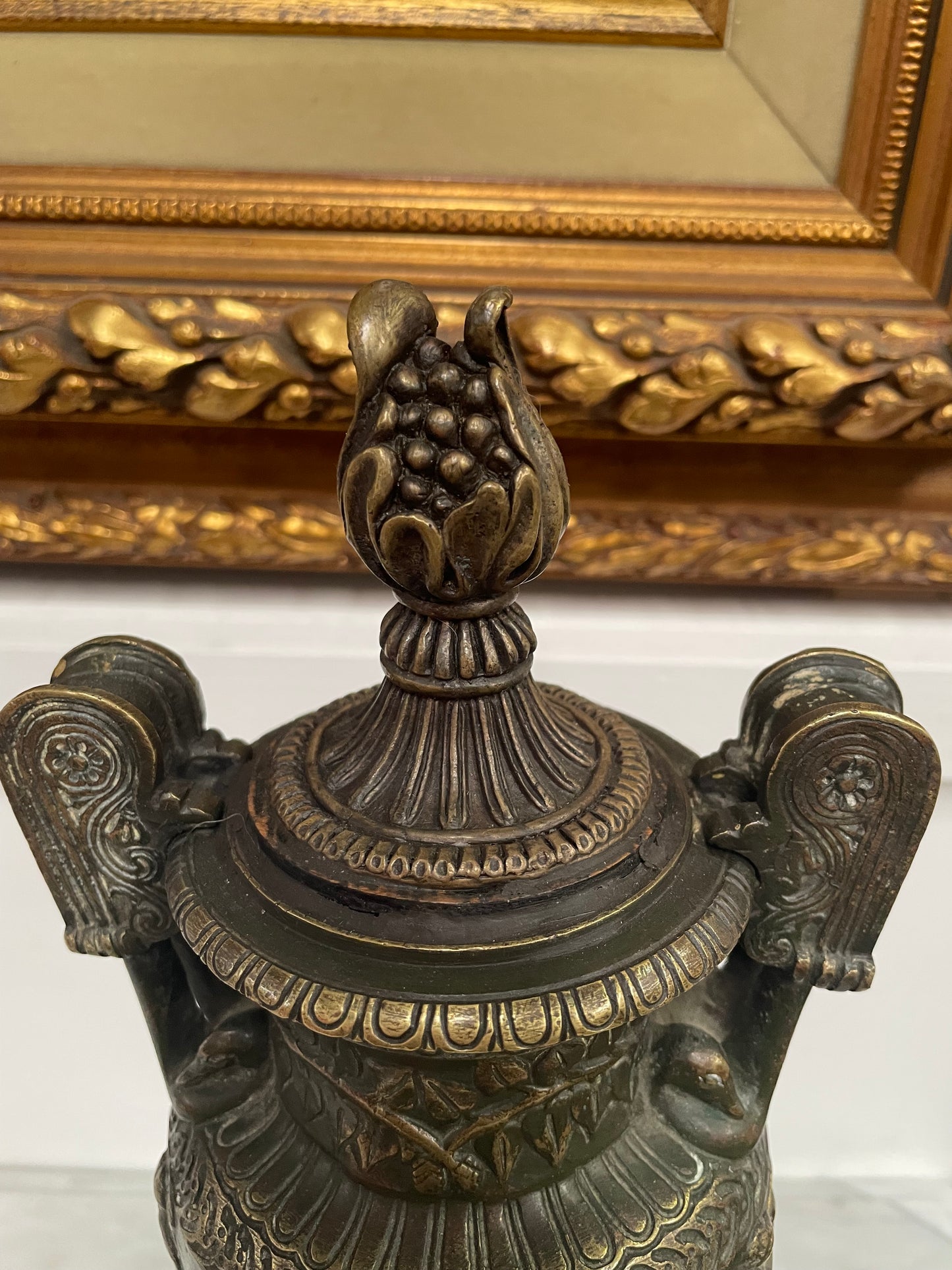 Victorian Bronze Urn On Ceramic Base