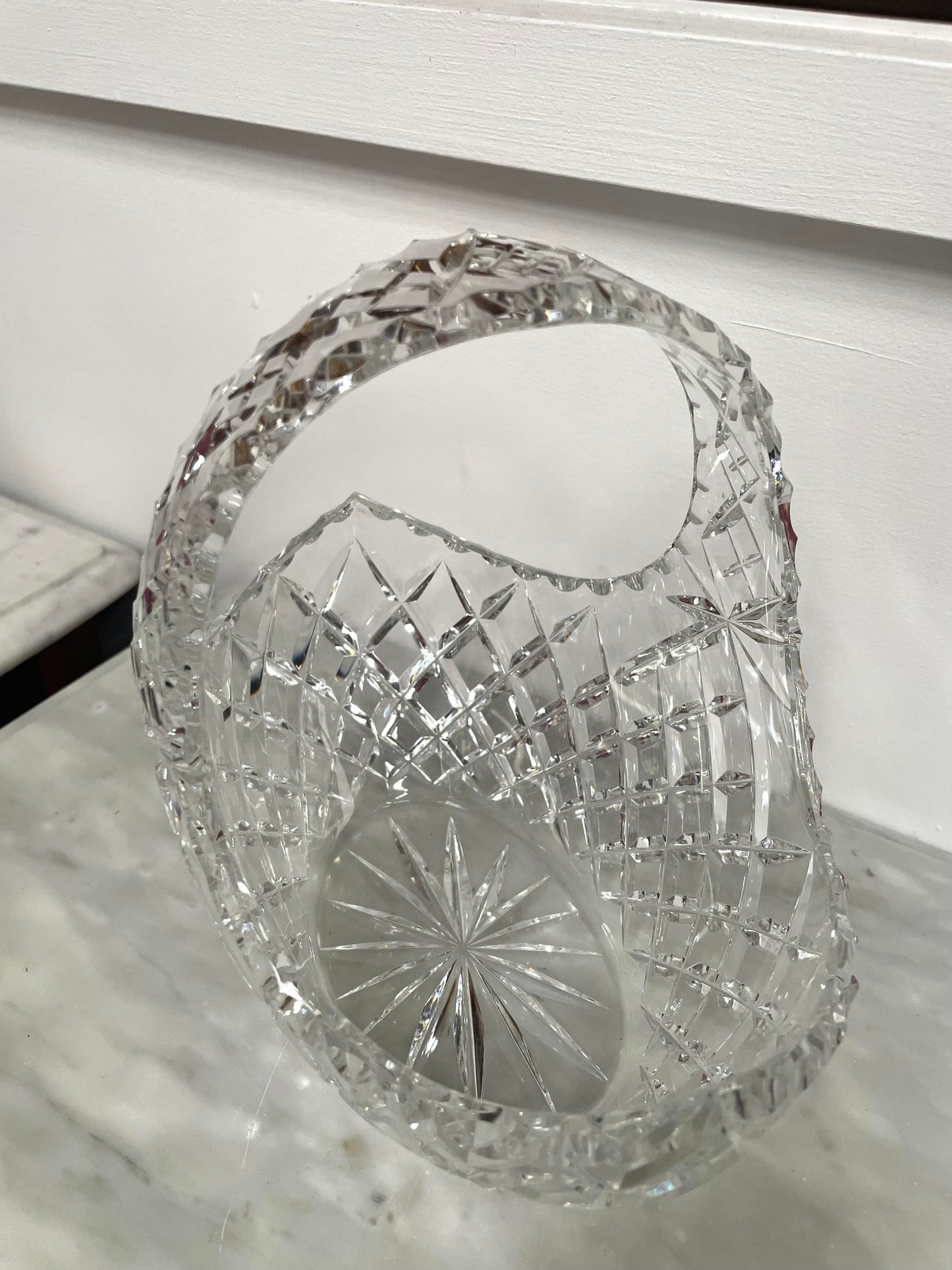 Vintage Crystal Basket Vase