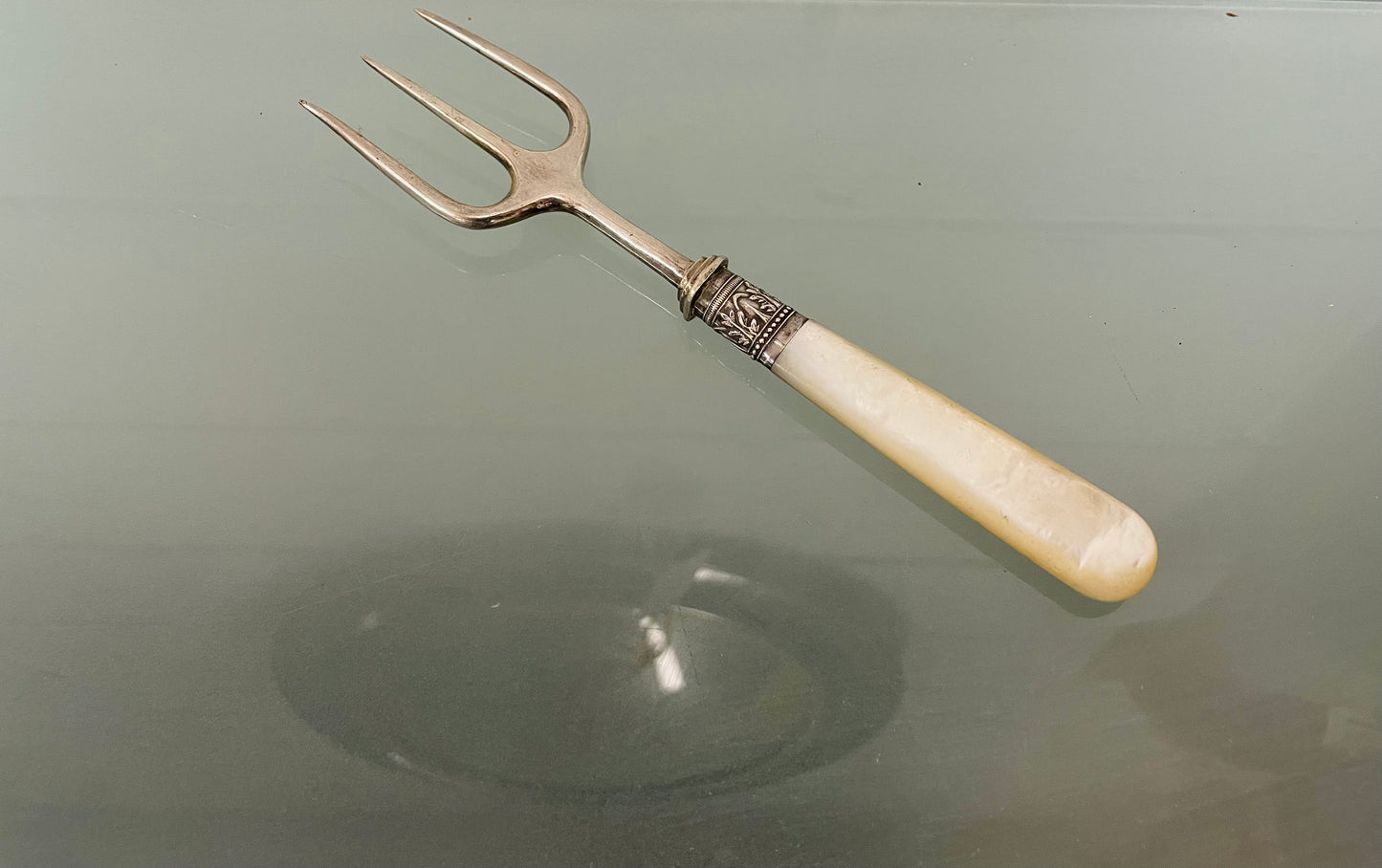 Antique Mother Of Pearl & Silver Bread Fork