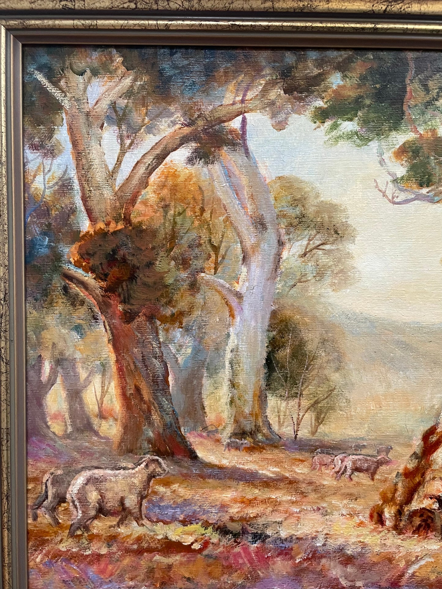 Vintage Australian Framed Oil on Board of Outback Landscape