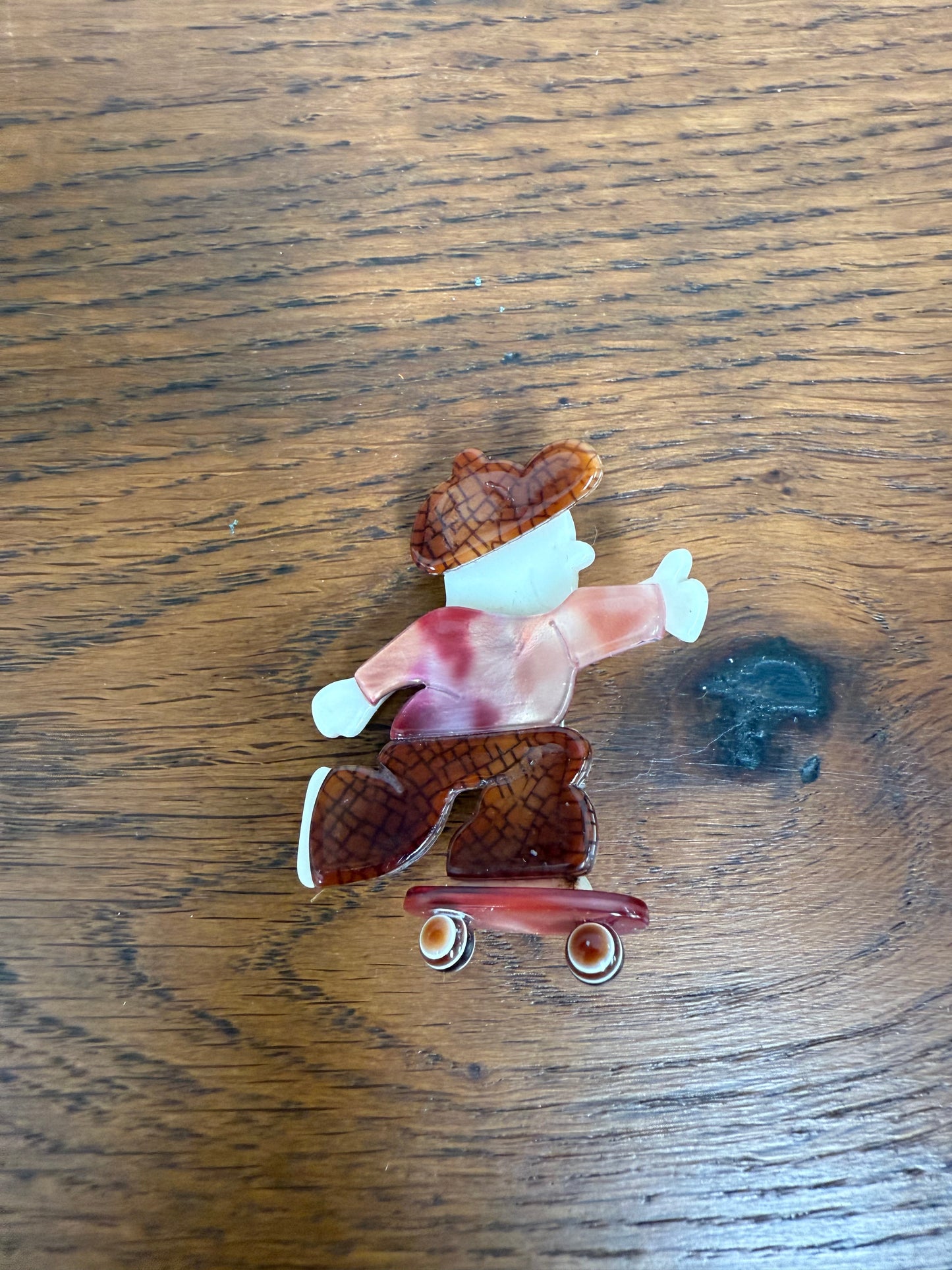 Vintage Lea Stein Skateboarder Brooch