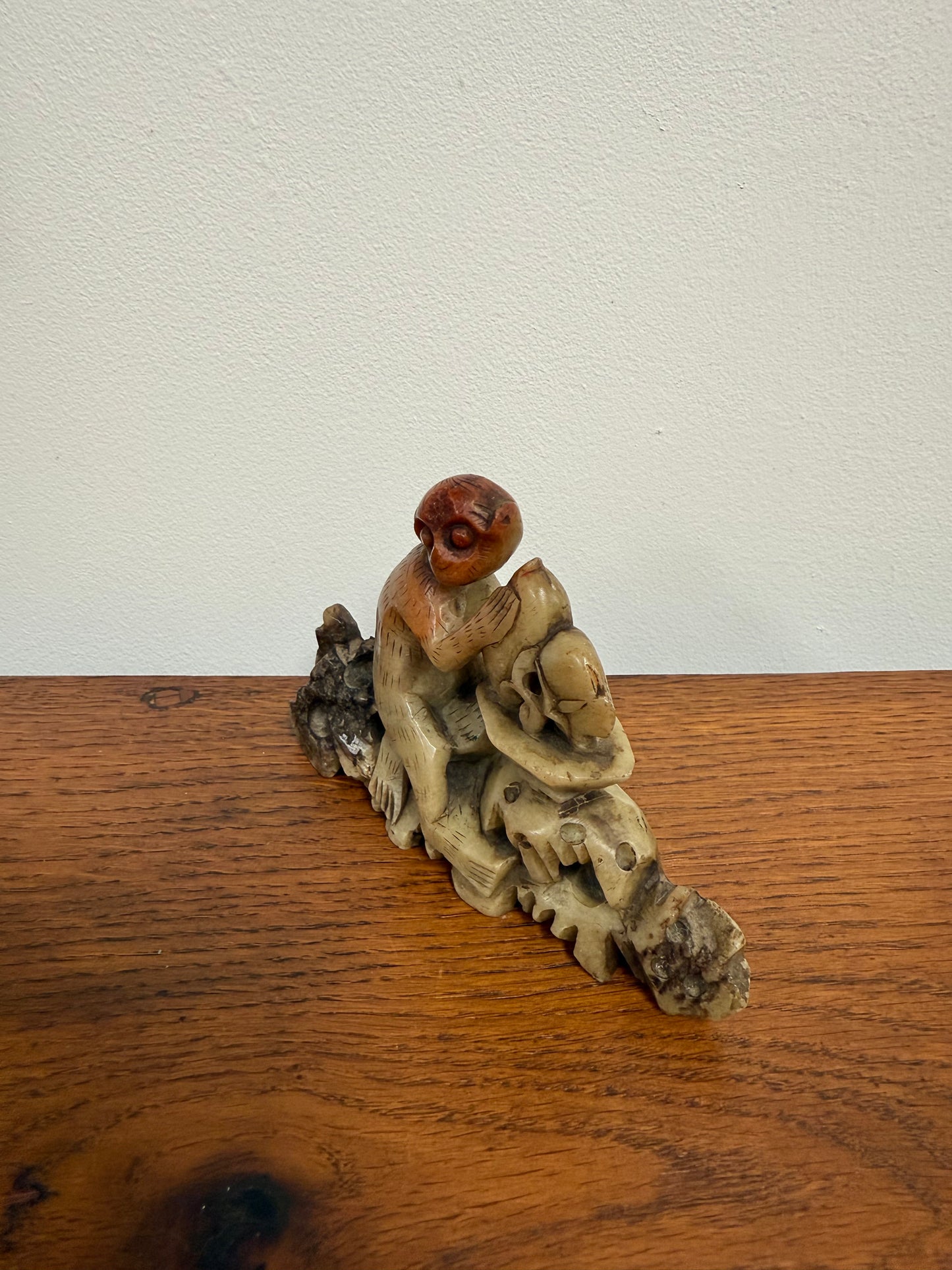 Vintage Carved Soapstone Monkey & Fruit