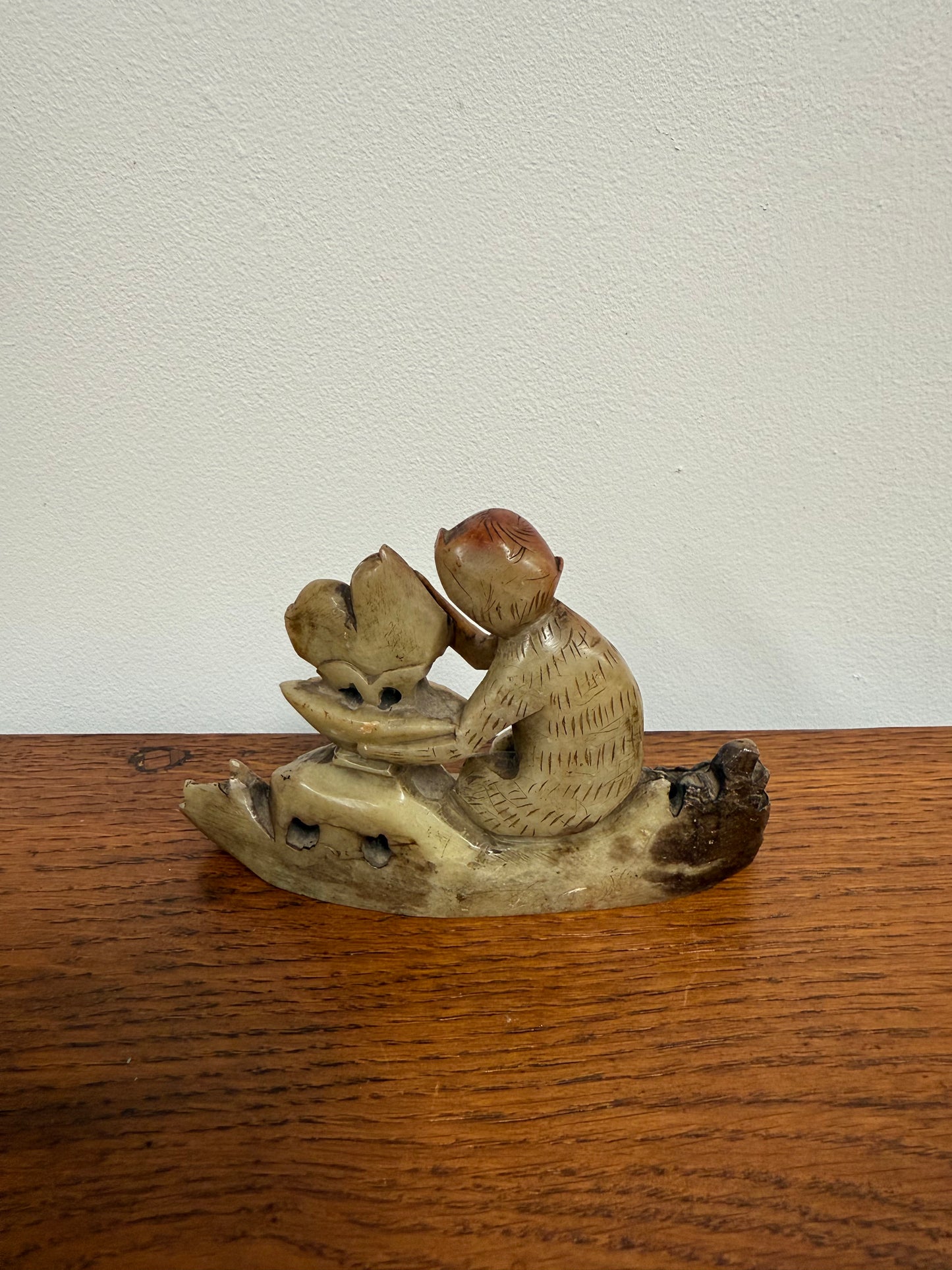 Vintage Carved Soapstone Monkey & Fruit