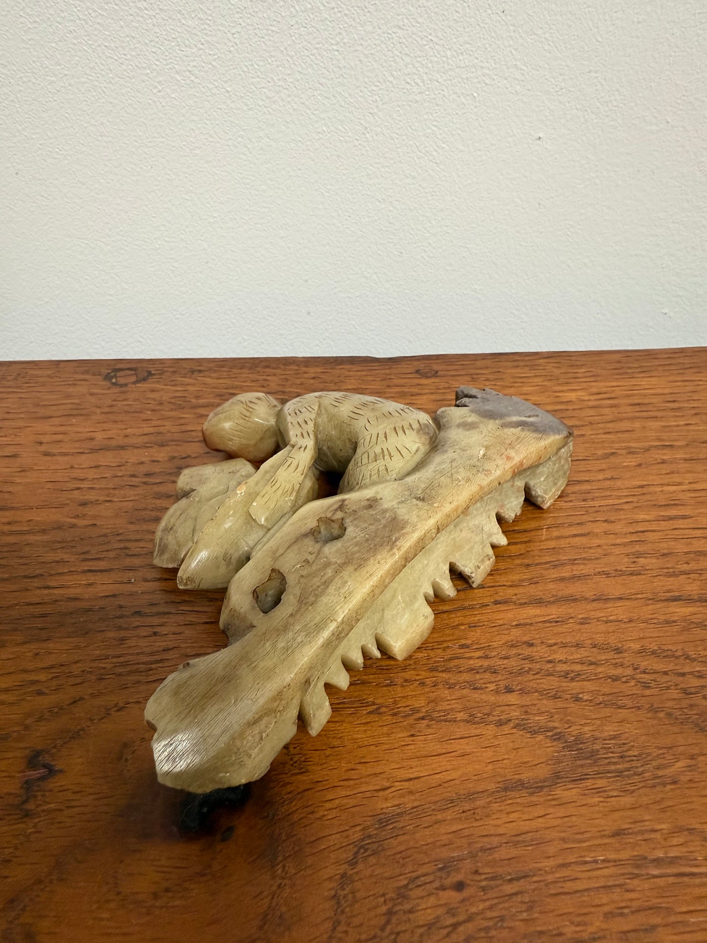 Vintage Carved Soapstone Monkey & Fruit