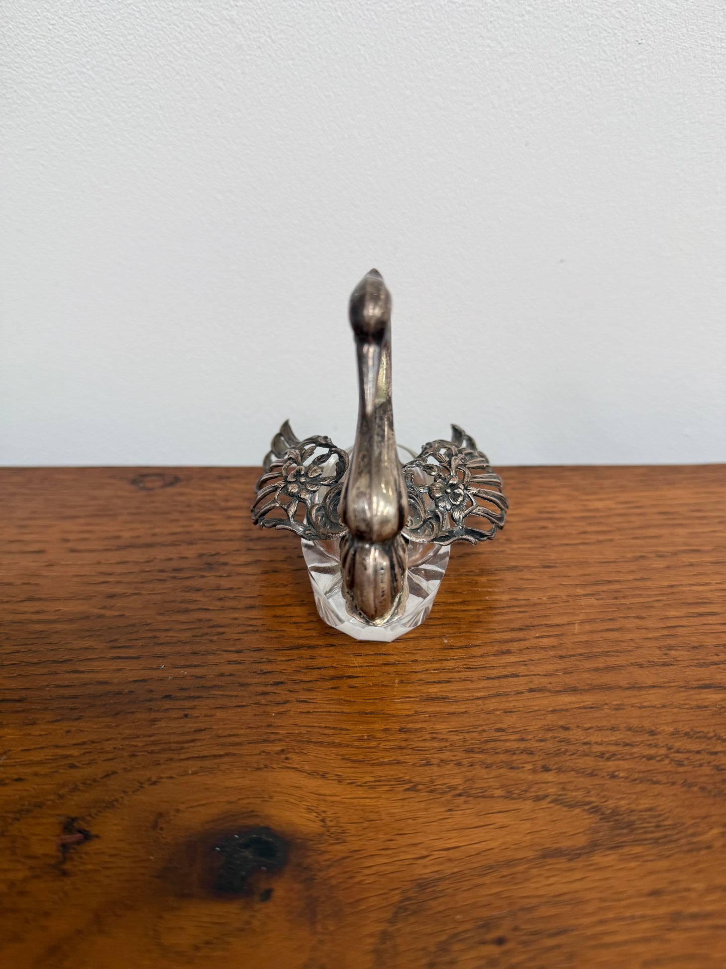 Antique Sterling Silver (925) Crystal Swan Salt Cellar