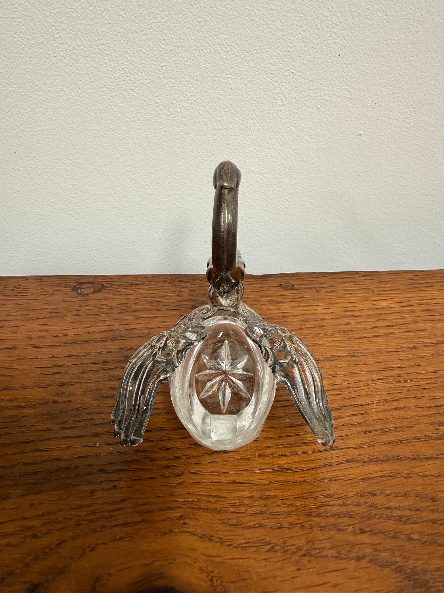 Antique Sterling Silver (925) Crystal Swan Salt Cellar