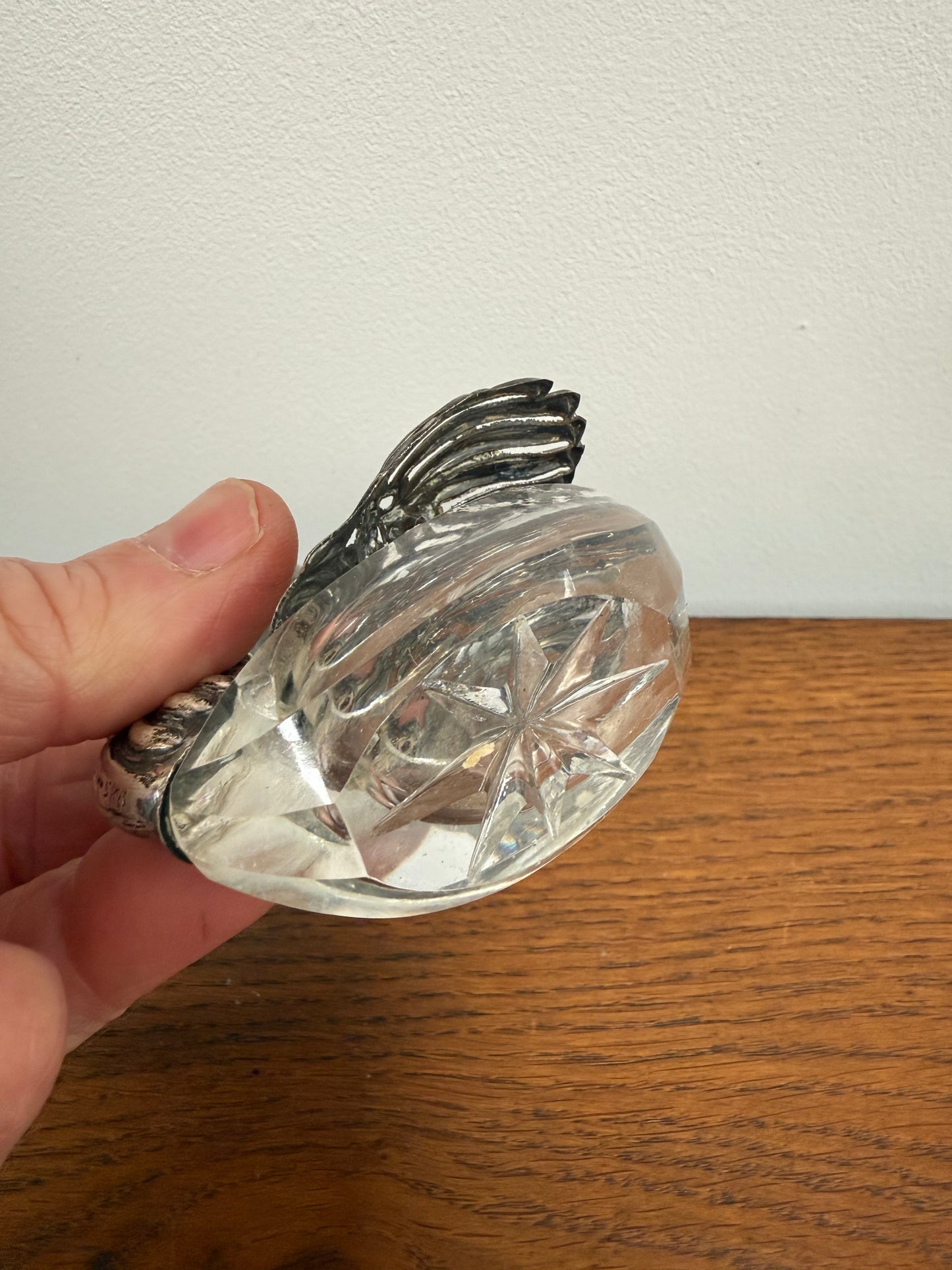 Antique Sterling Silver (925) Crystal Swan Salt Cellar