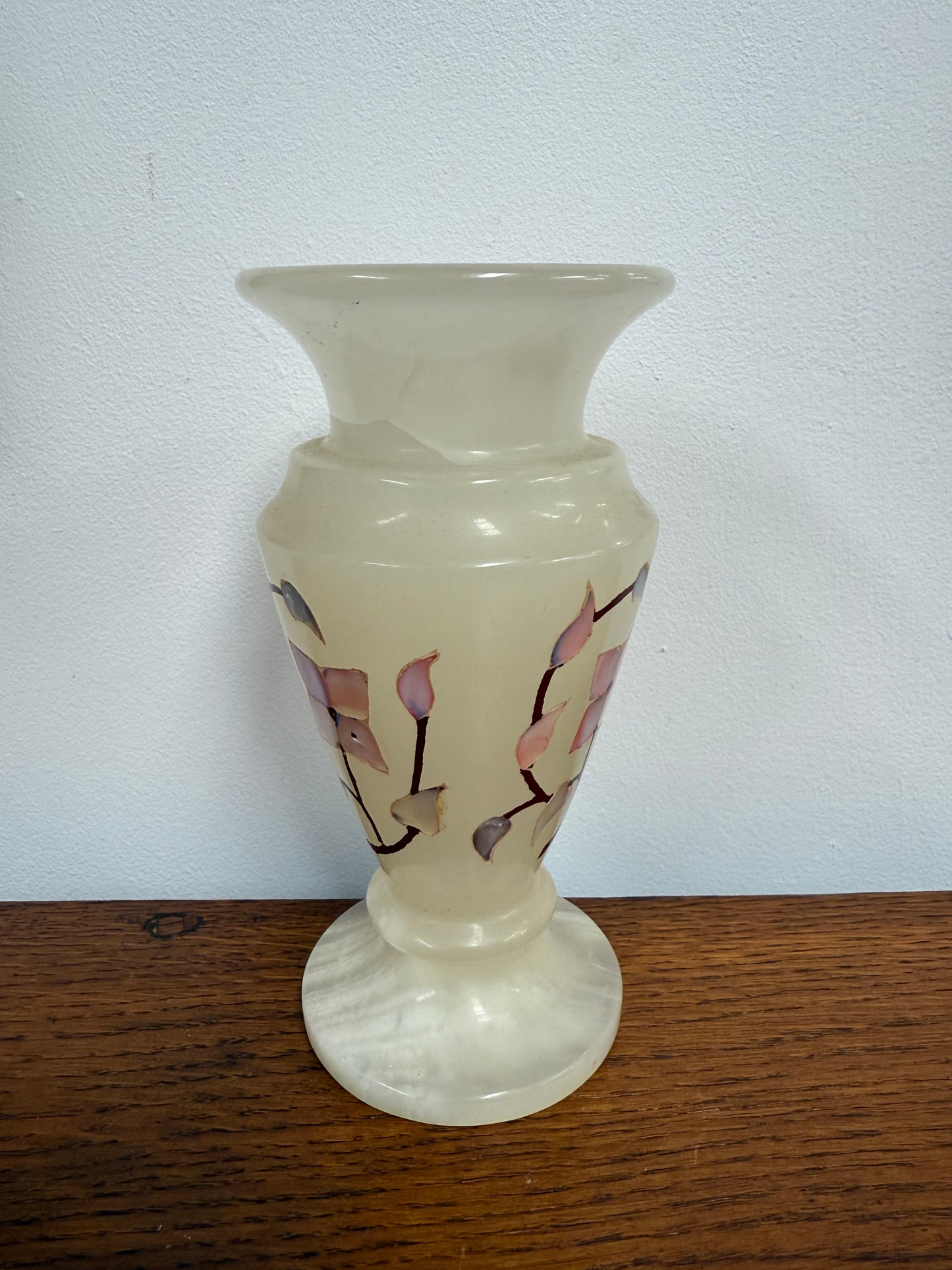 Vintage Inlaid White Alabaster Vase