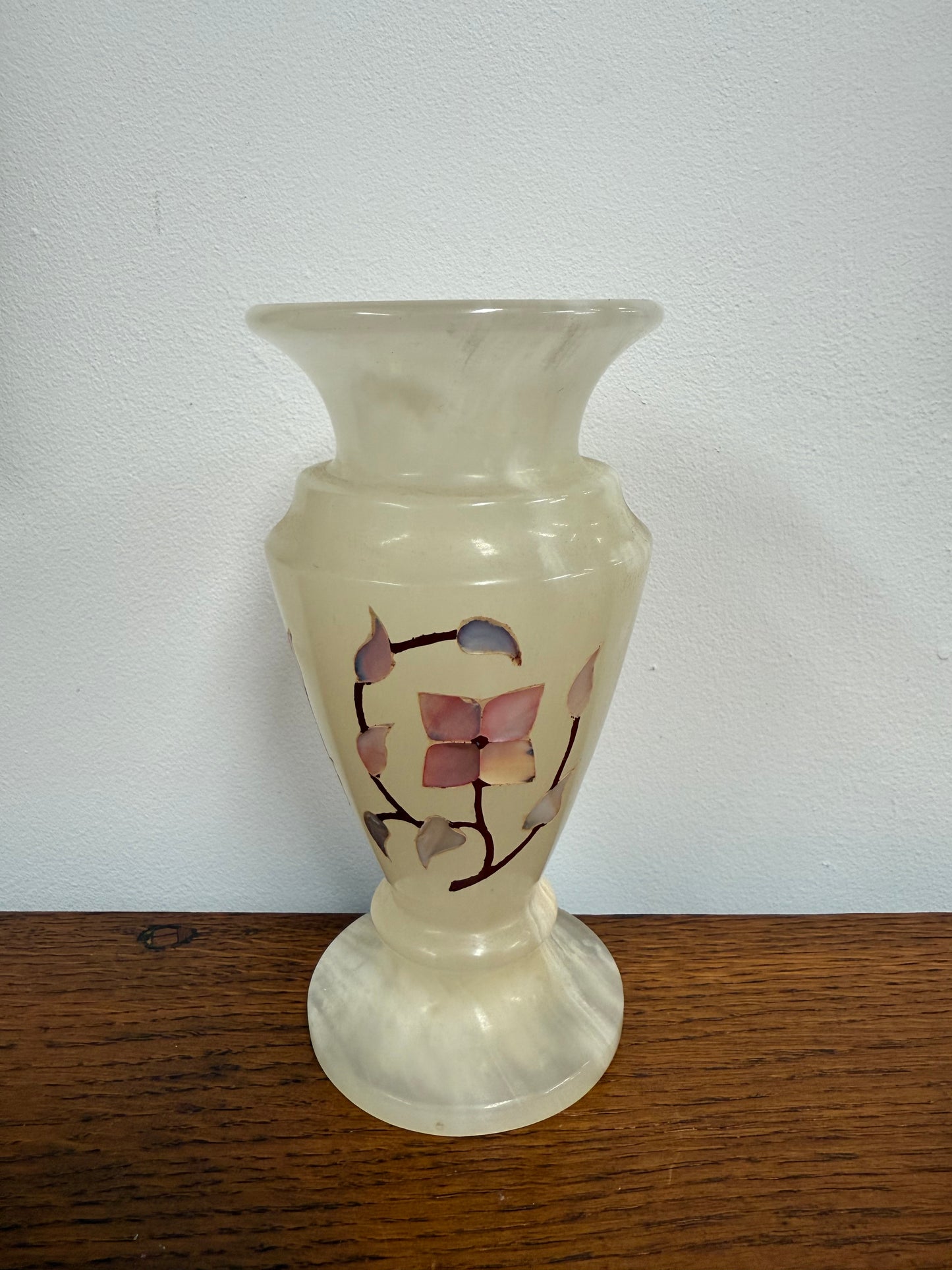 Vintage Inlaid White Alabaster Vase