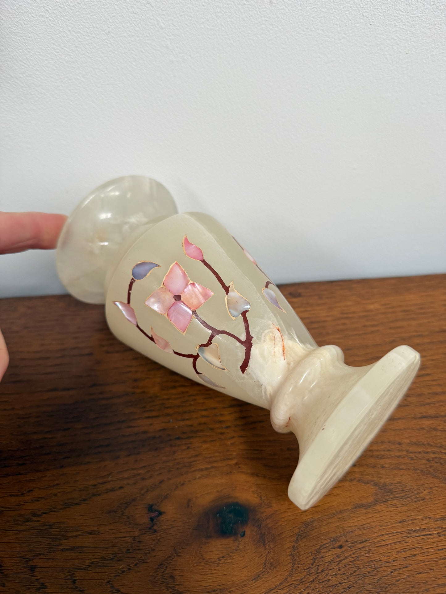 Vintage Inlaid White Alabaster Vase