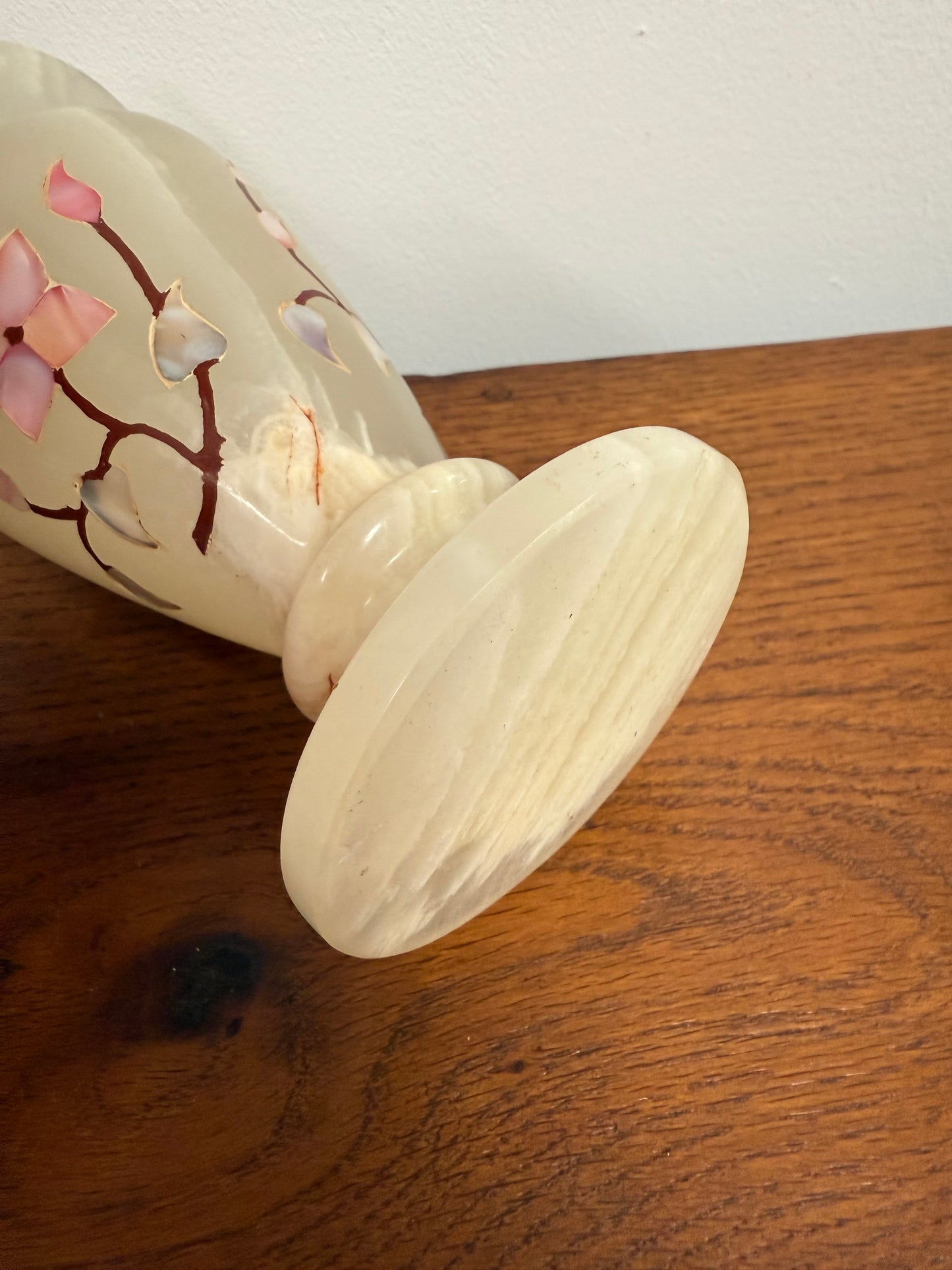 Vintage Inlaid White Alabaster Vase