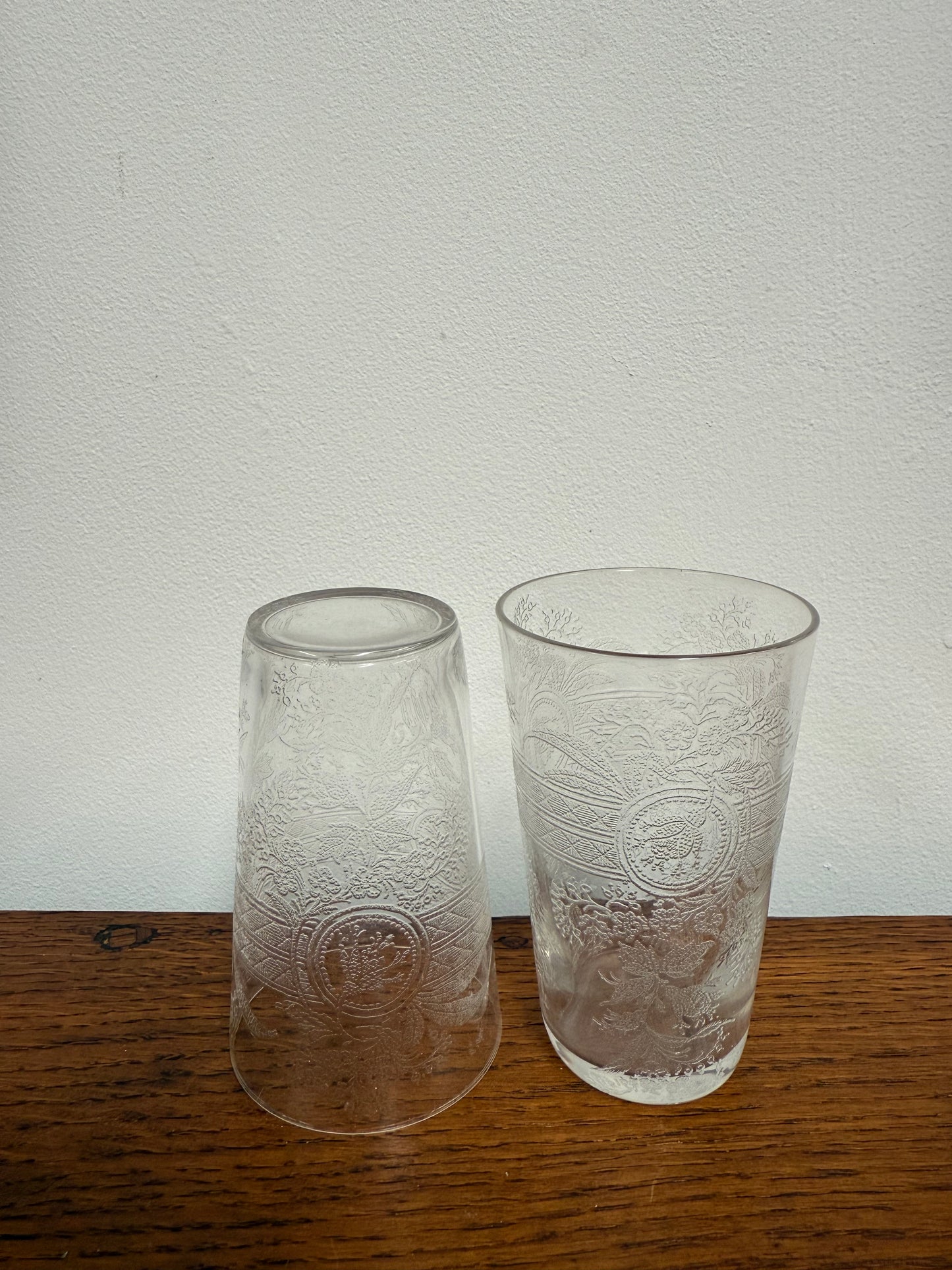 Pair Acid Etched Antique Drinking Glasses