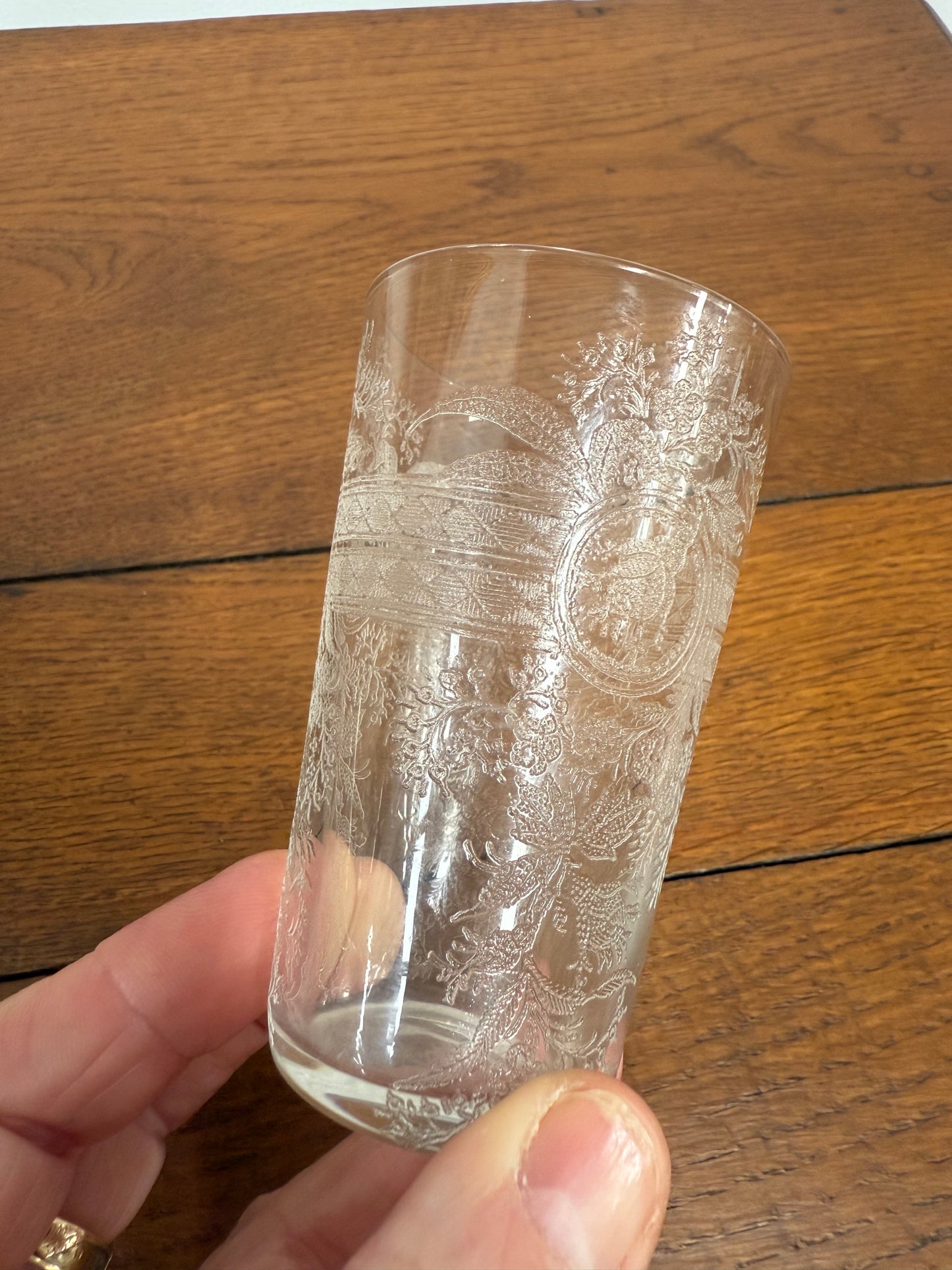 Pair Acid Etched Antique Drinking Glasses