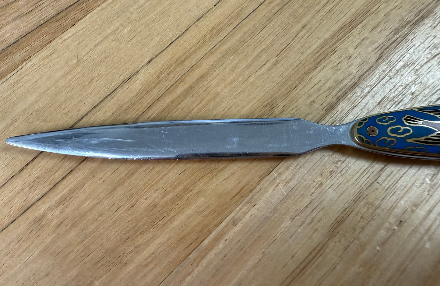 Vintage Chrome Letter Opener With Cloisonne Handle