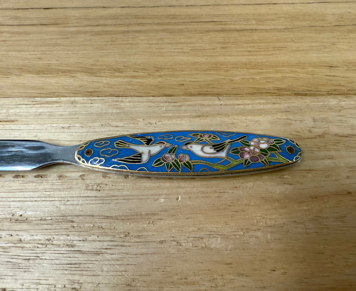 Vintage Chrome Letter Opener With Cloisonne Handle