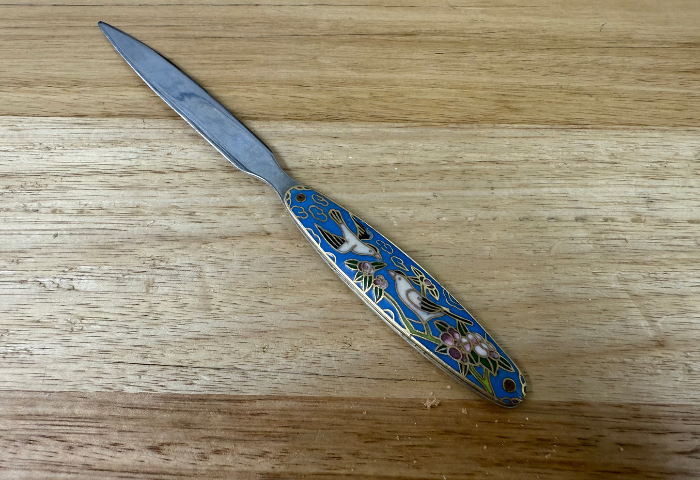Vintage Chrome Letter Opener With Cloisonne Handle