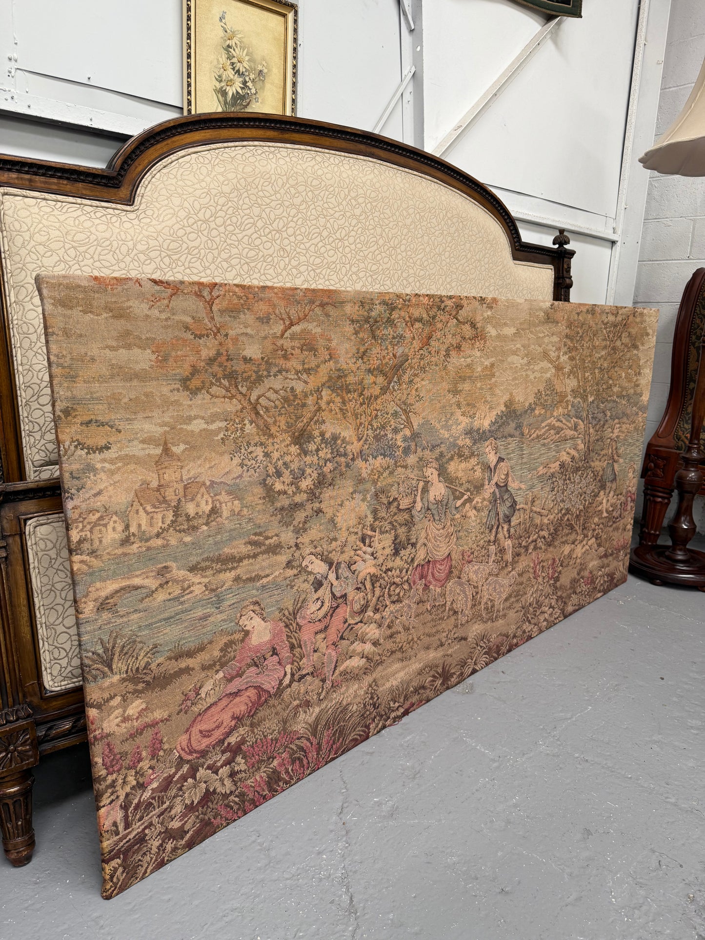 Large 19th Century Flemish Tapestry Of River Scene