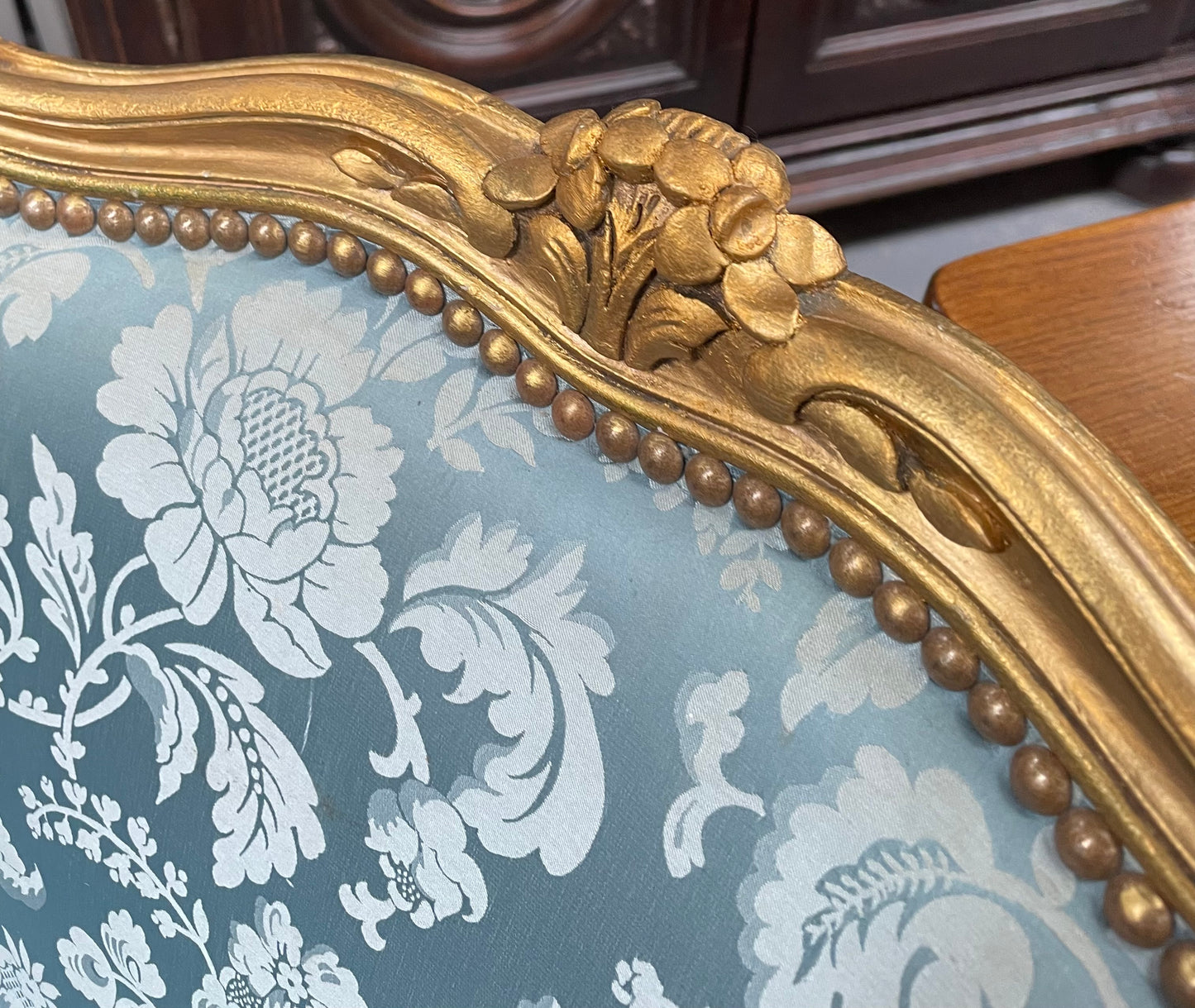Louis XV Gilt & Blue Upholstered Bergere With Footstool