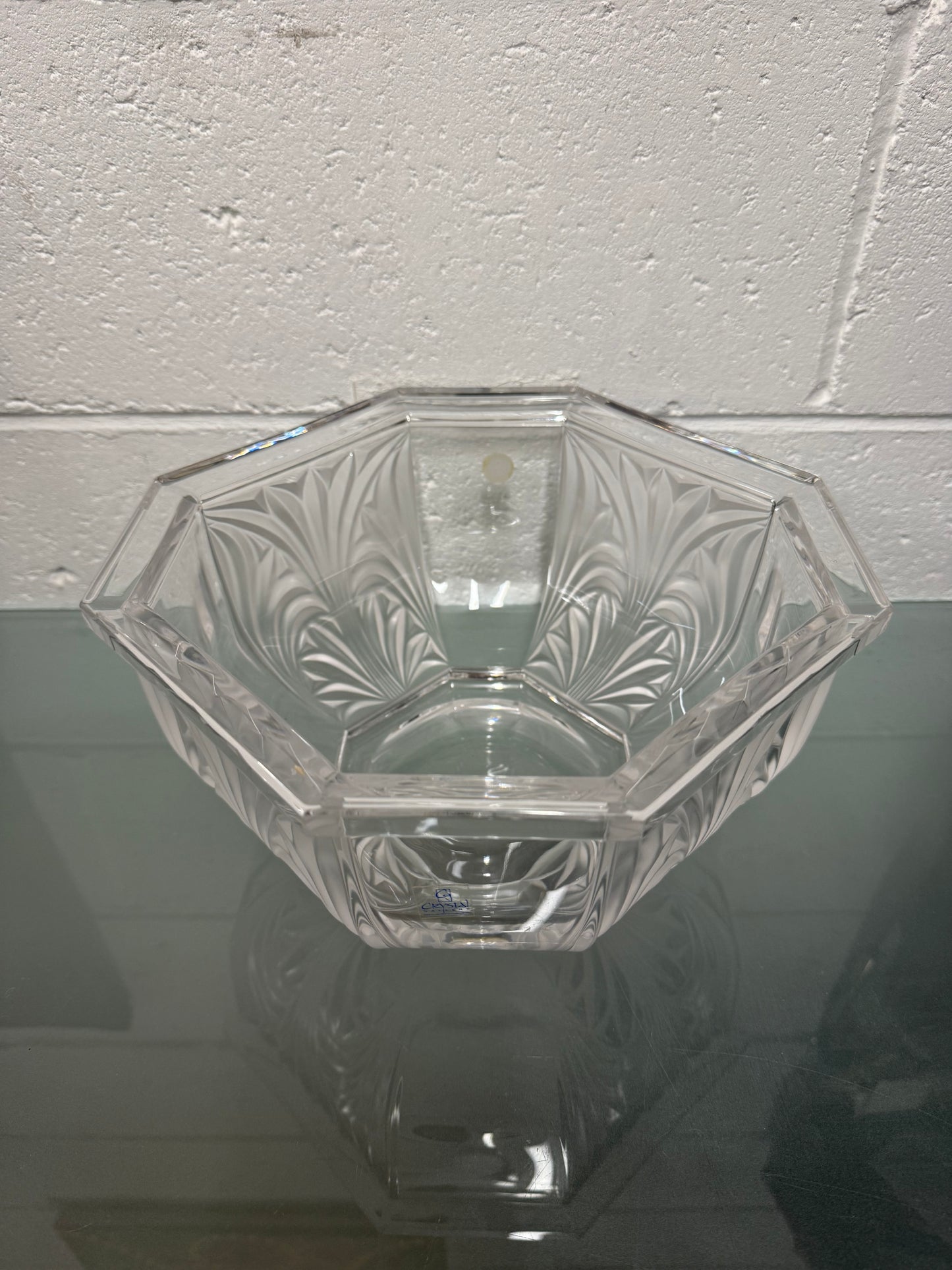 Large Vintage German Crystal Bowl with Etched Panels