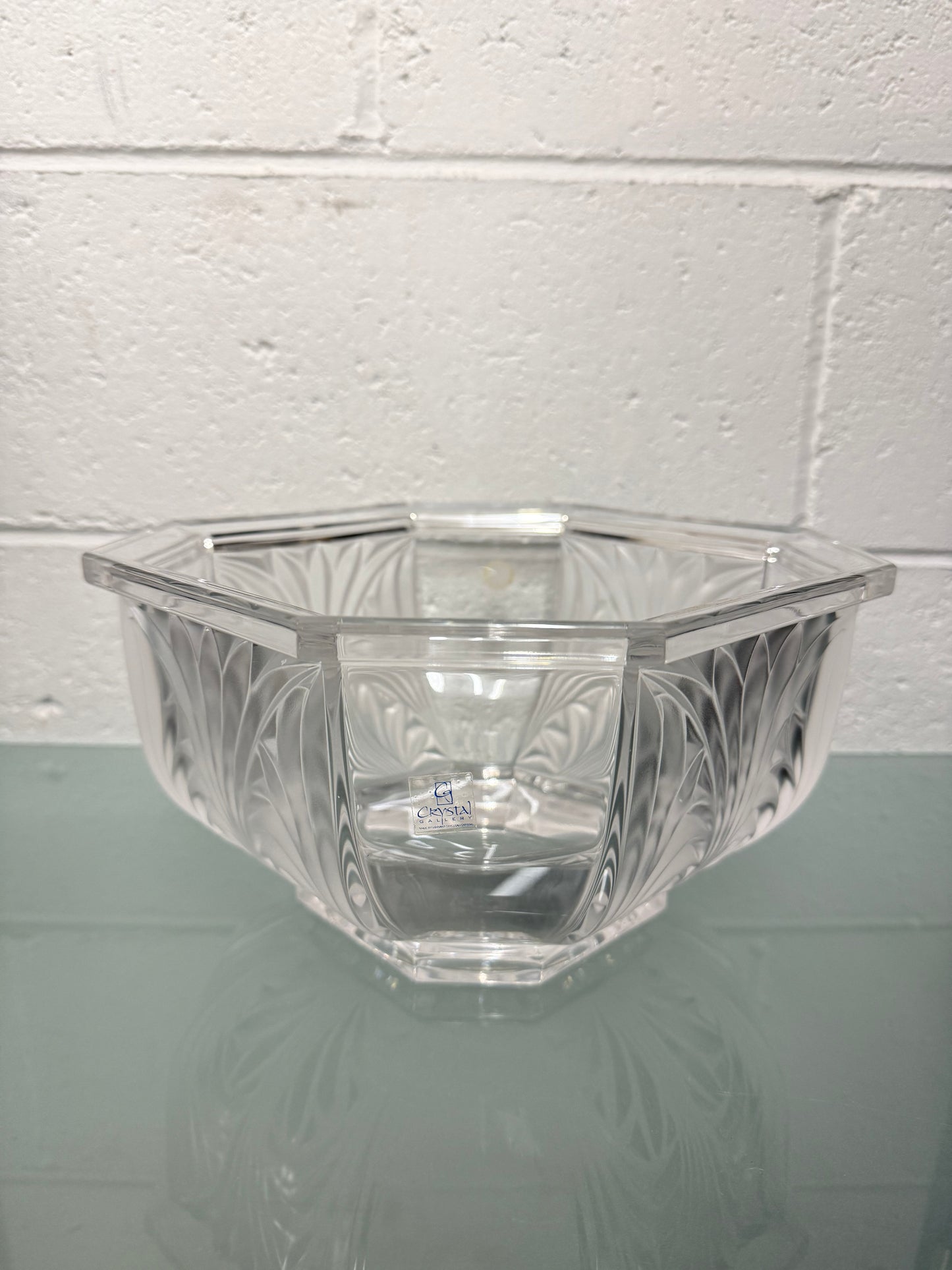 Large Vintage German Crystal Bowl with Etched Panels