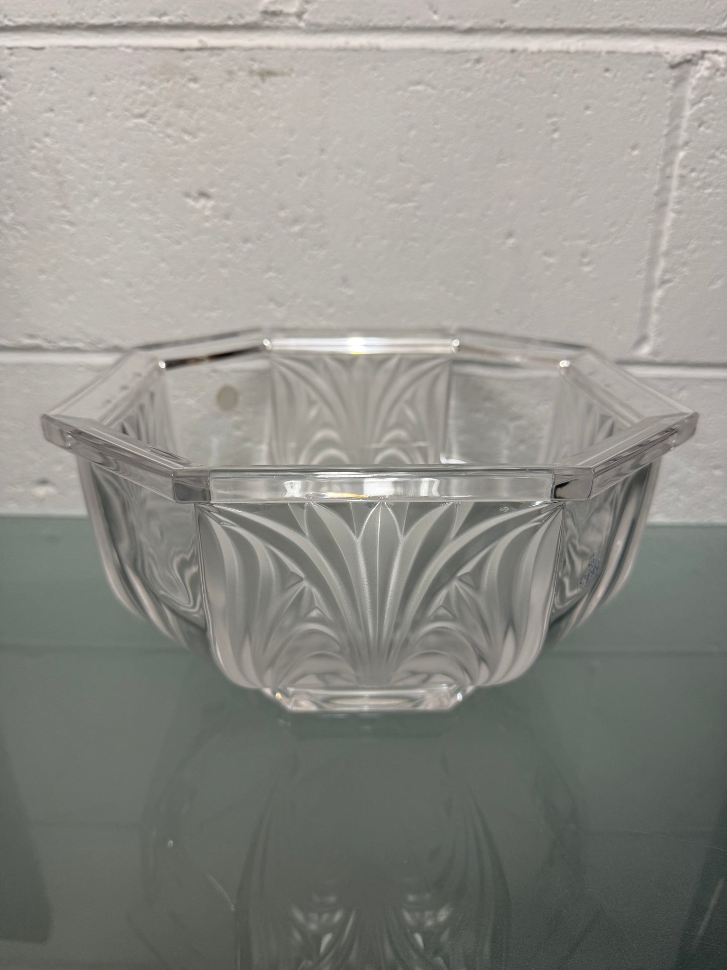 Large Vintage German Crystal Bowl with Etched Panels
