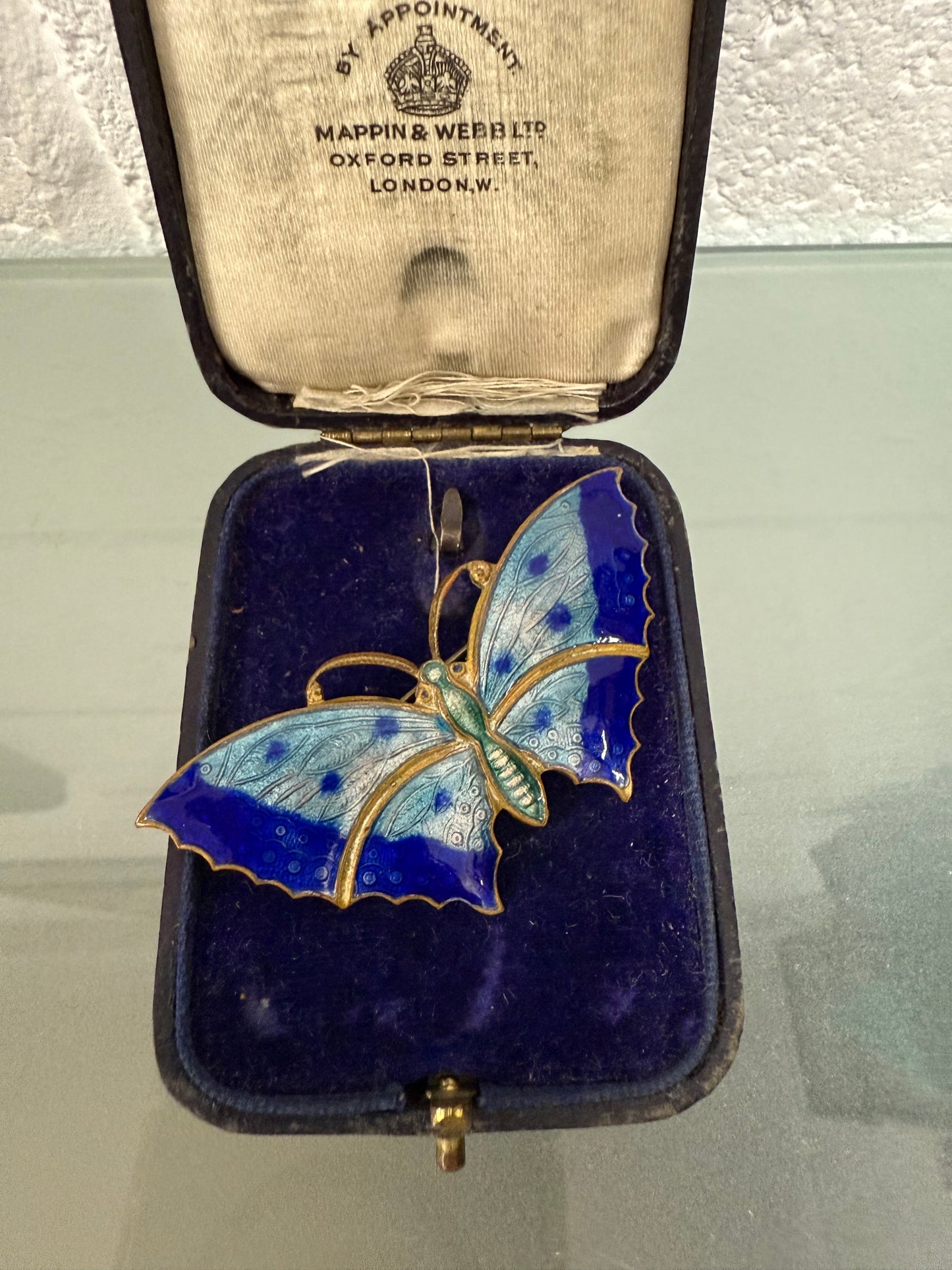 Vintage Enamel On Gilt Metal Butterfly Brooch