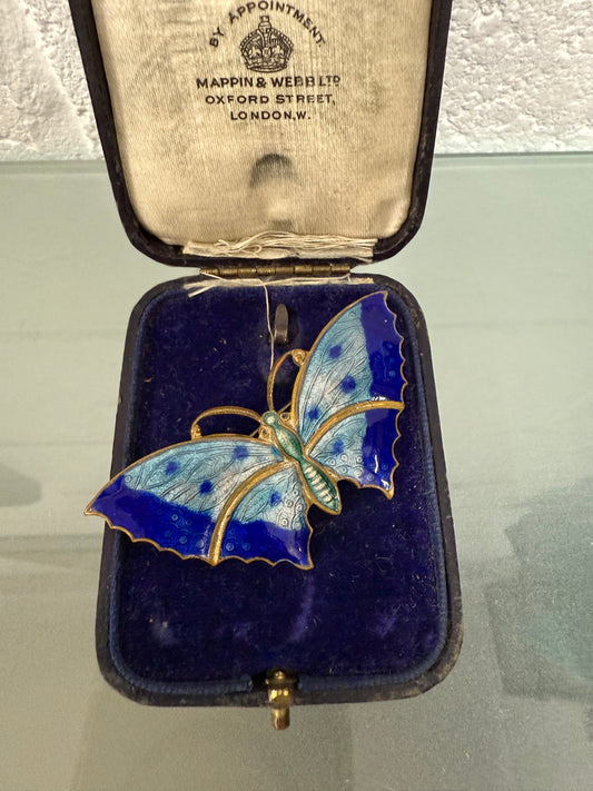 Vintage Enamel On Gilt Metal Butterfly Brooch