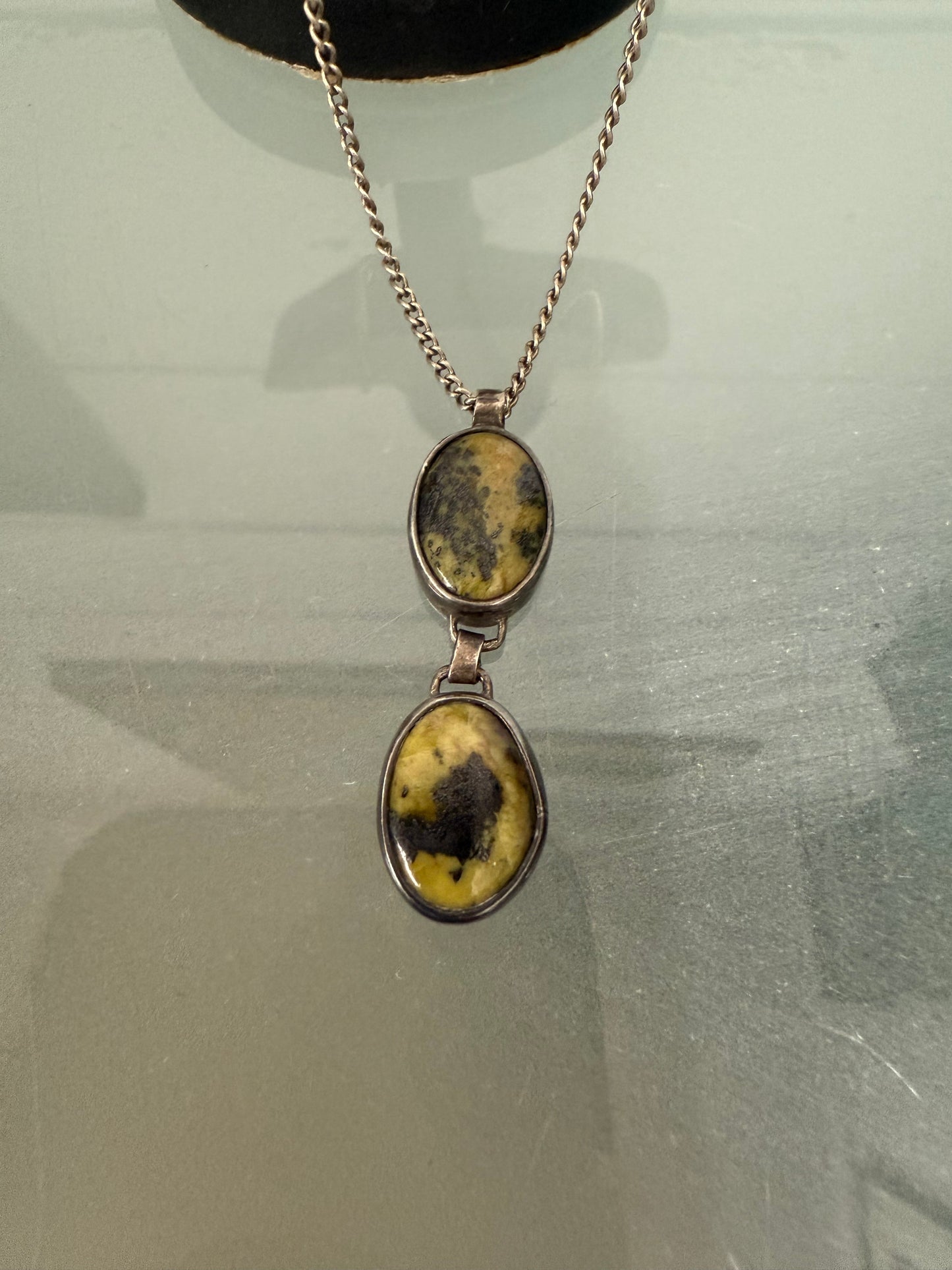 Vintage Moss Agate & Silver Pendant With Chain.