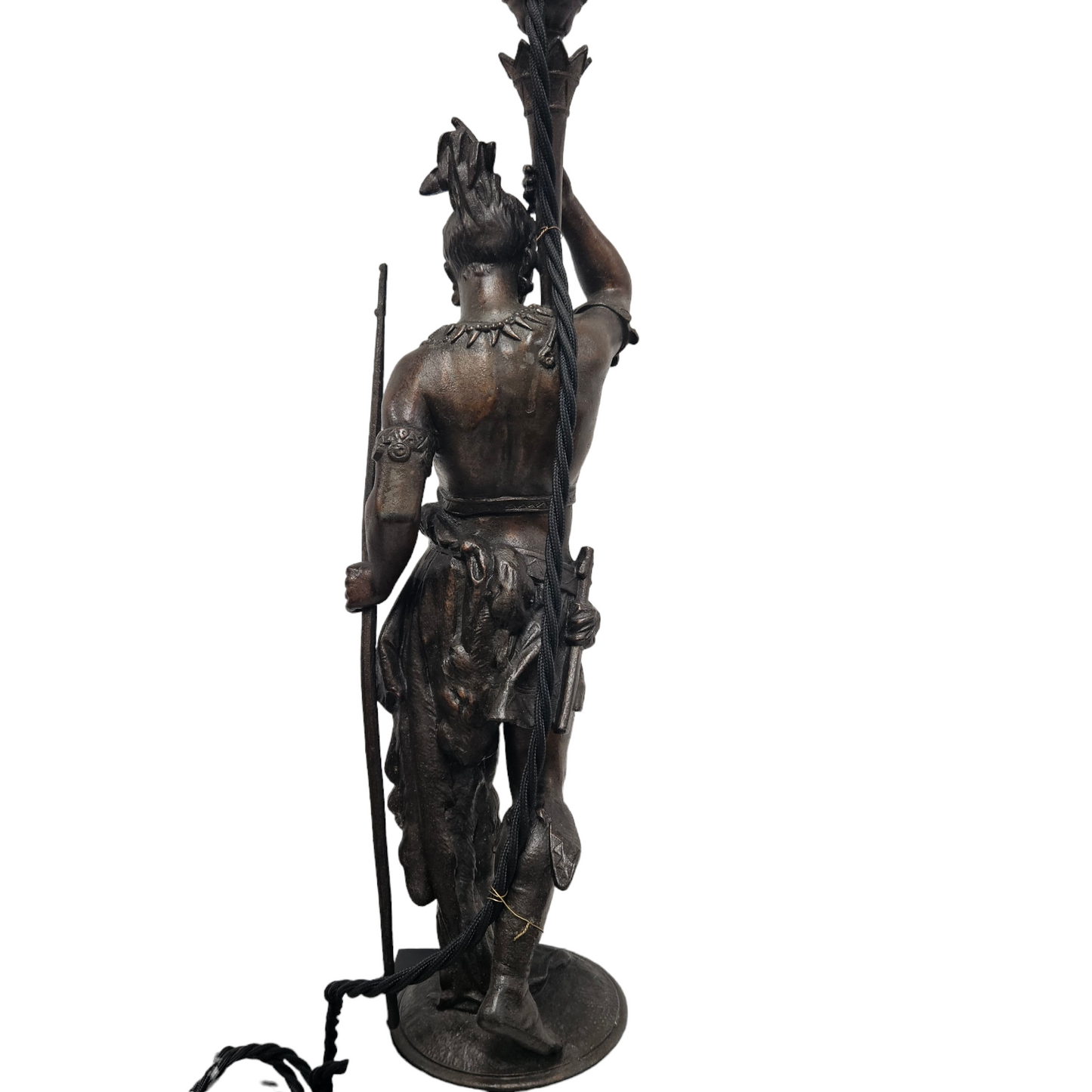 Pair 19th Century Marble Bronze Metal Lamps of Natives