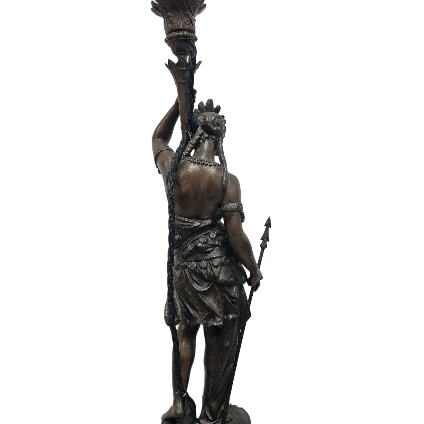 Pair 19th Century Marble Bronze Metal Lamps of Natives