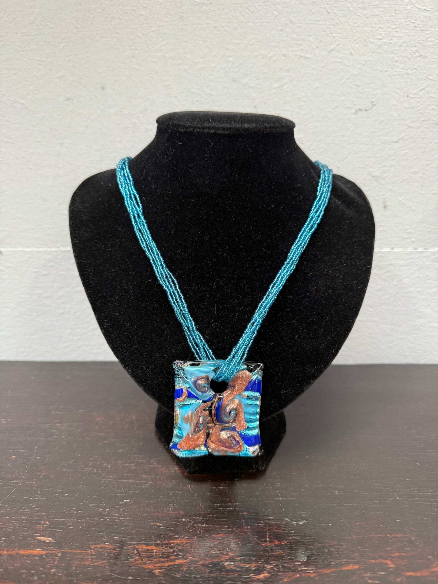 Vintage Murano Glass Pendant & Beads Chain Necklace