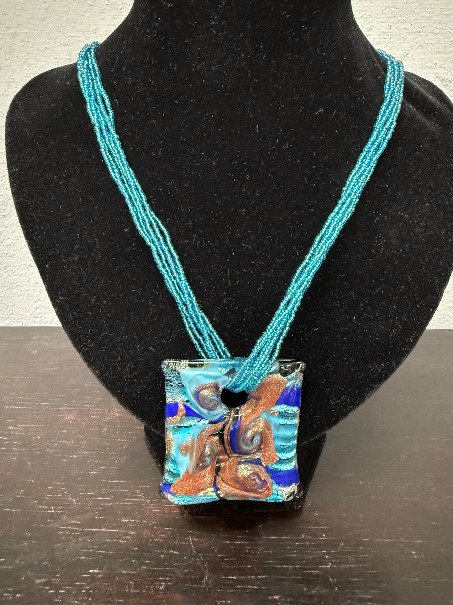 Vintage Murano Glass Pendant & Beads Chain Necklace