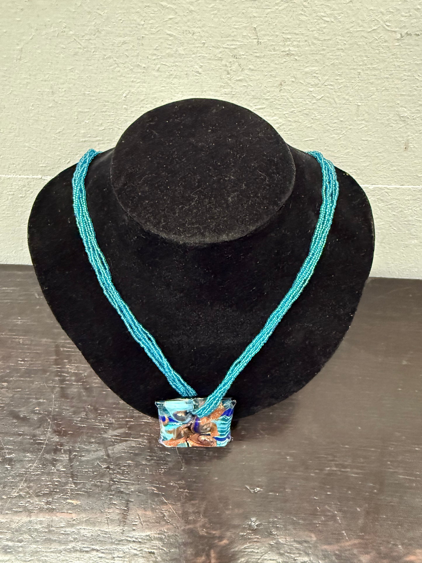 Vintage Murano Glass Pendant & Beads Chain Necklace