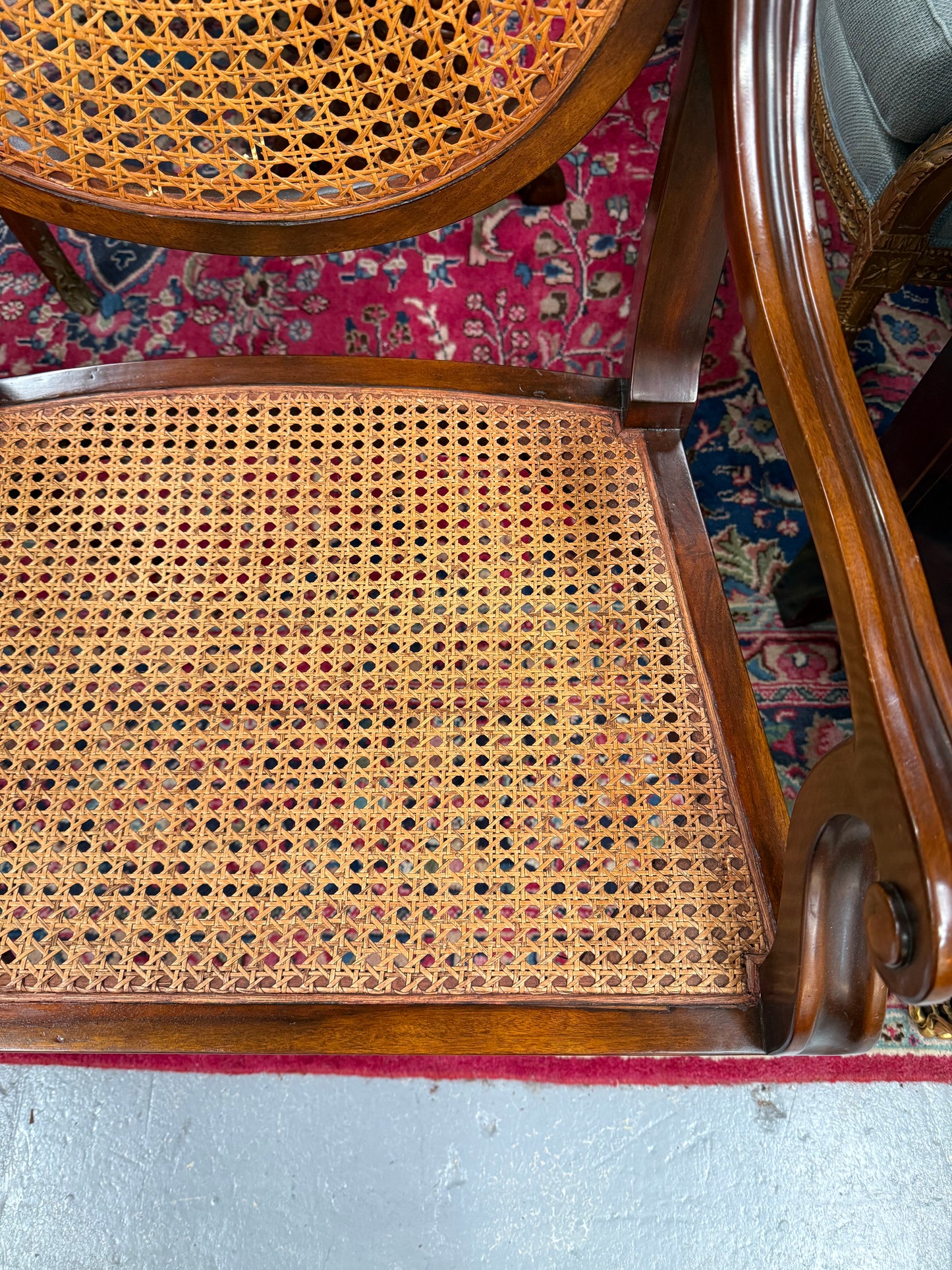 Regency Style Cane and Mahogany Settee