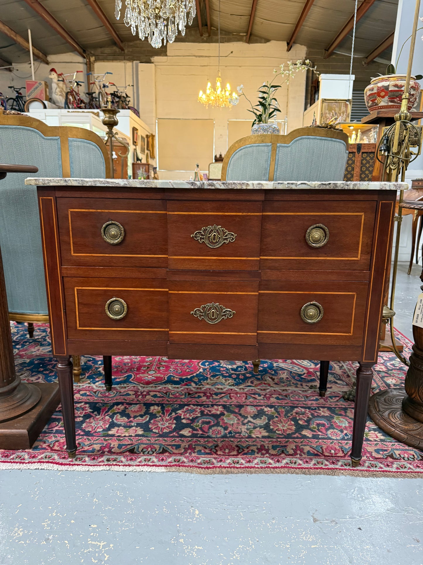 Antique French Transitional Style Marble Top Commode