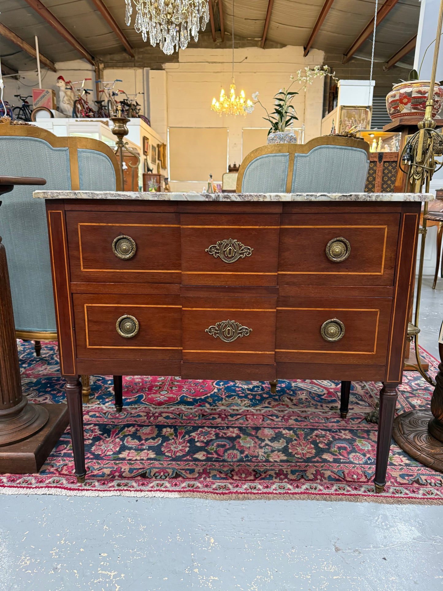 Antique French Transitional Style Marble Top Commode
