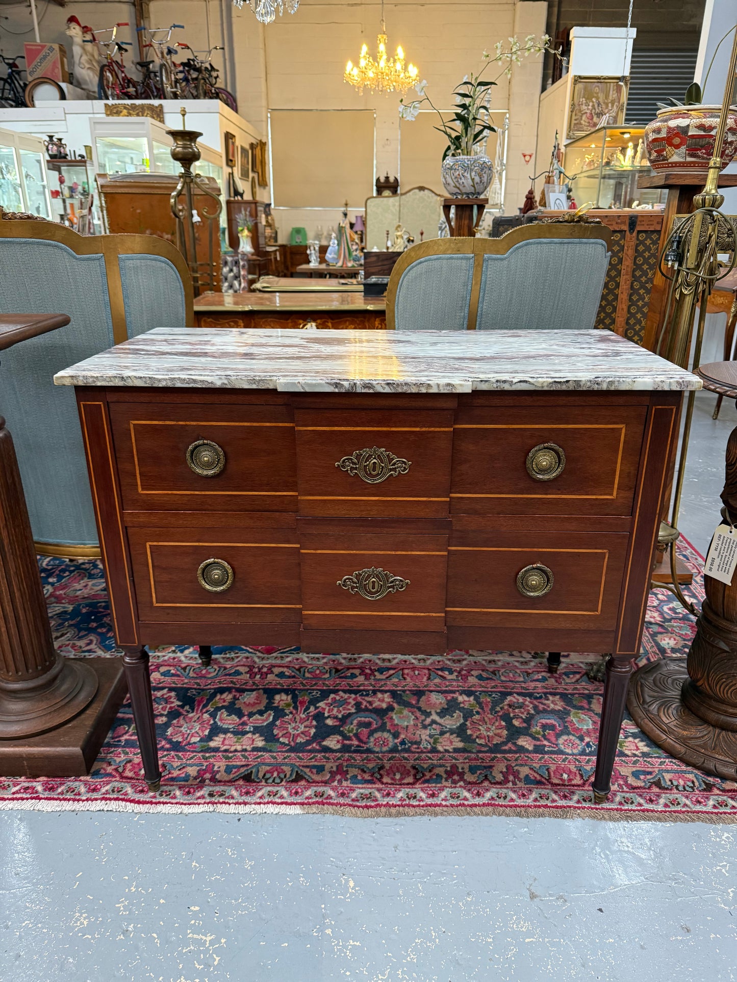 Antique French Transitional Style Marble Top Commode