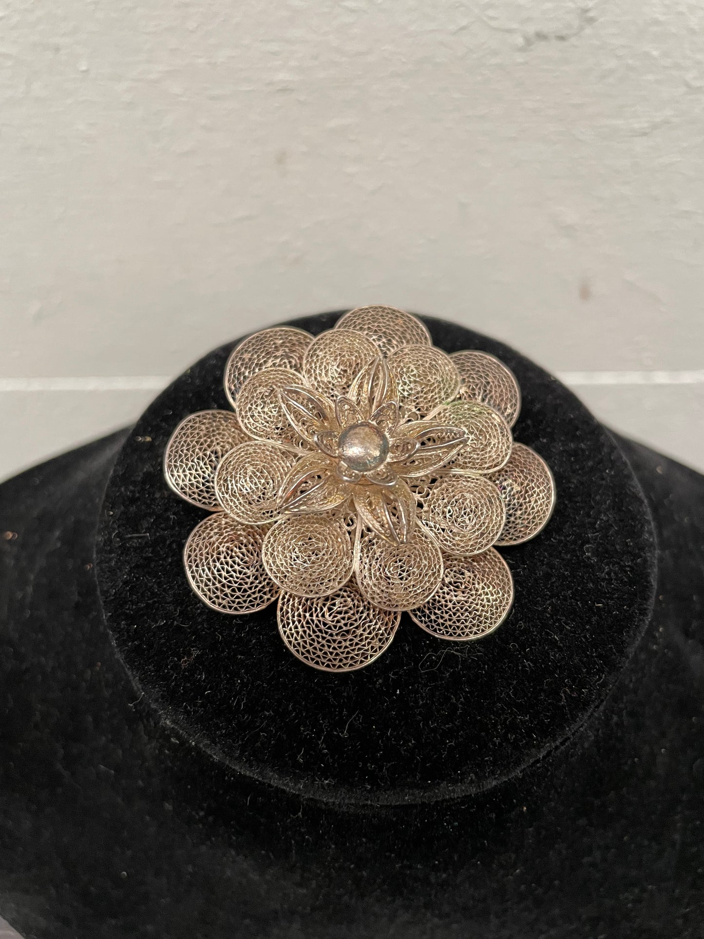 Vintage Silver Filigree Flower Brooch